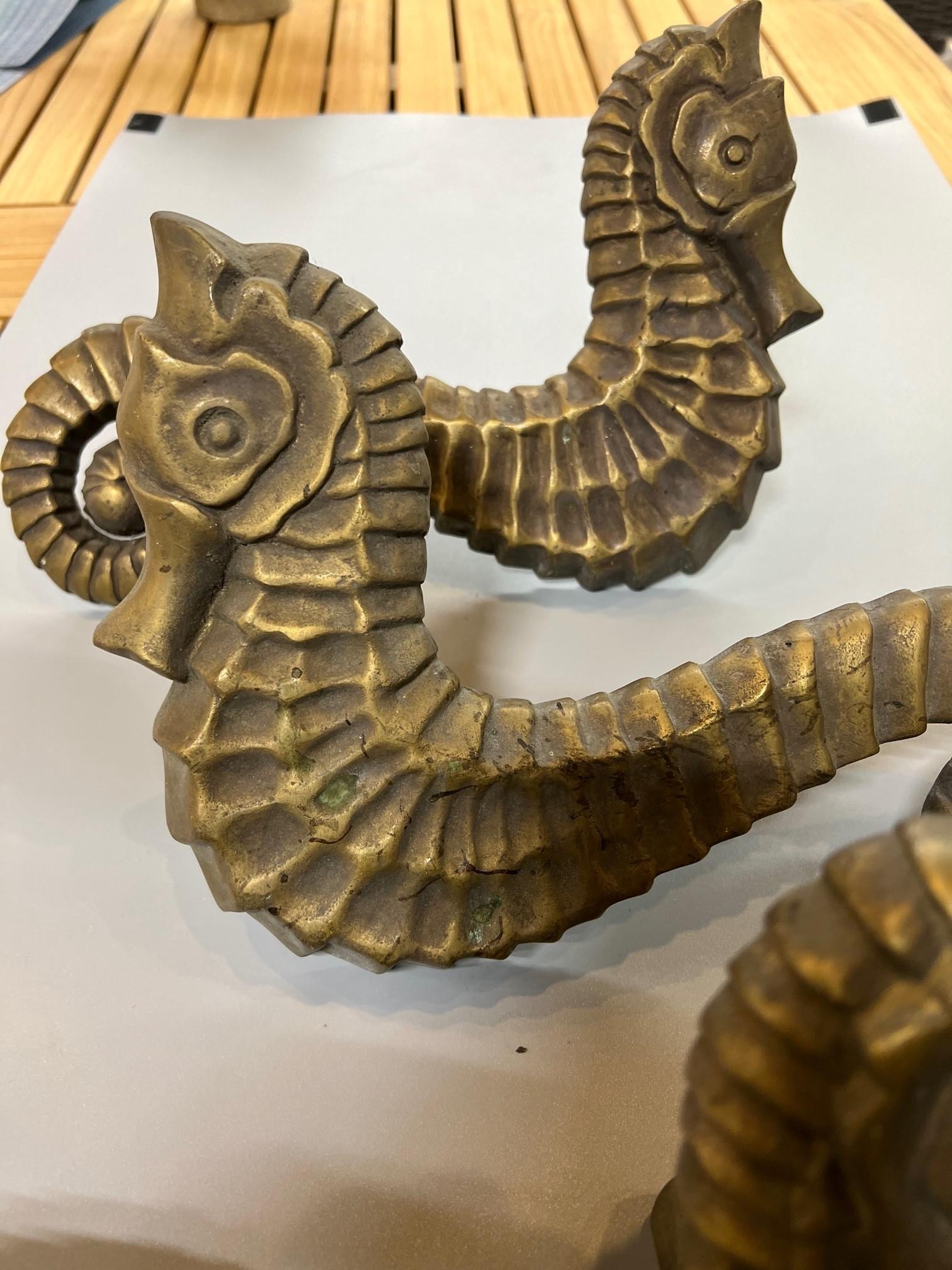 Two Pair of Massive Late 20th Century Antique Bronze Seahorse Door Handles    For Sale 2