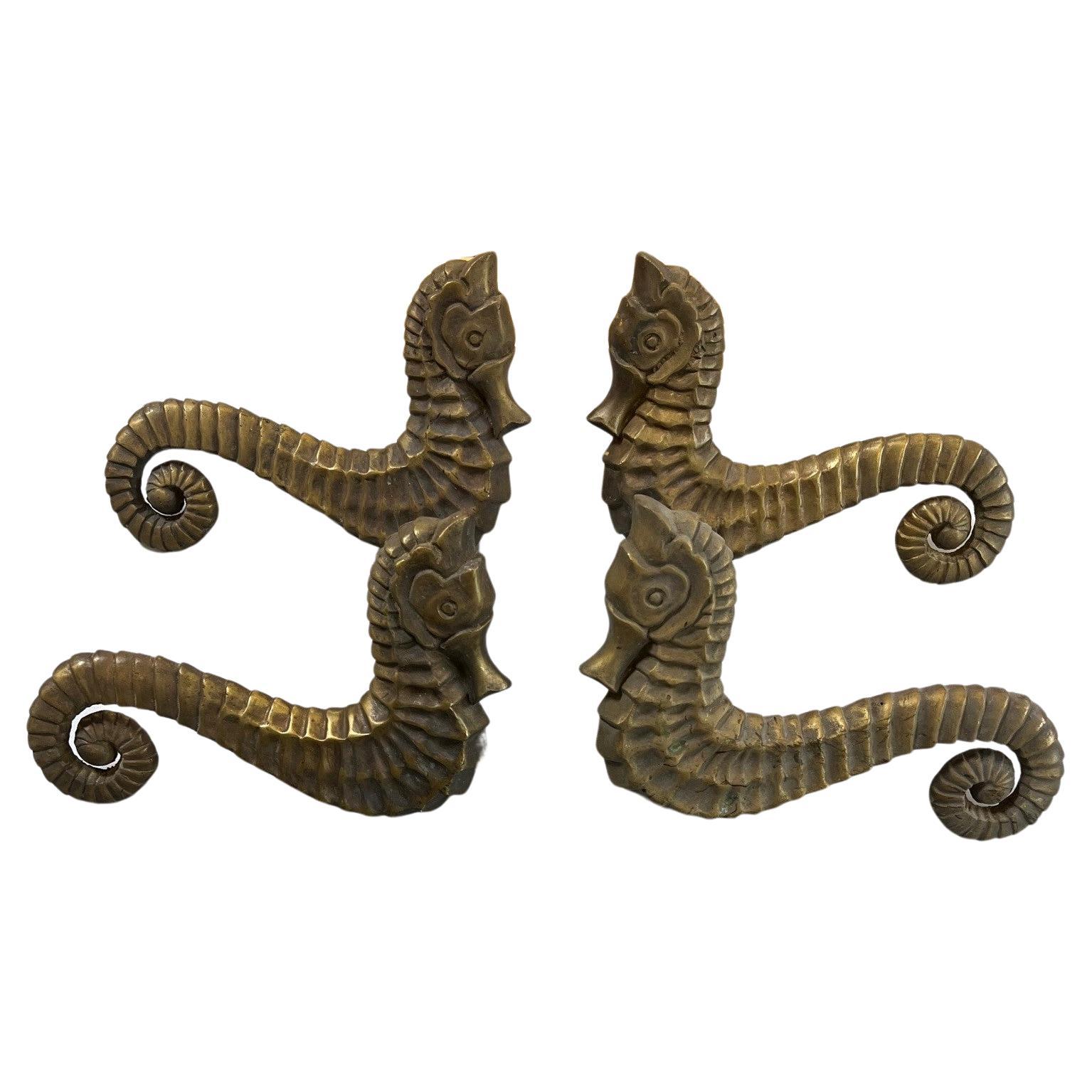 Two Pair of Massive Late 20th Century Antique Bronze Seahorse Door Handles    For Sale
