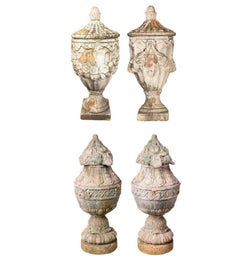 Two Pair of Natural French Terracotta Urns with Lids