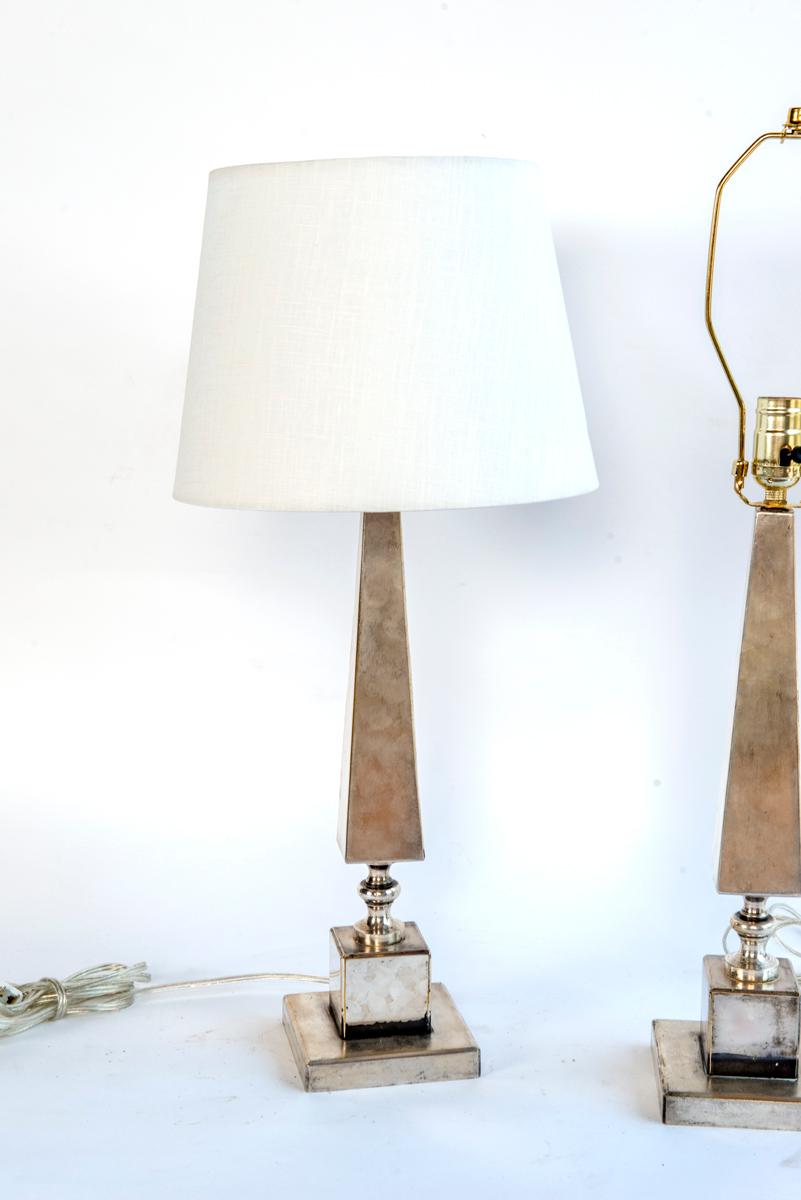 A Pair of Silver Plated Pyramid Table Lamps Sold in Pairs. 4