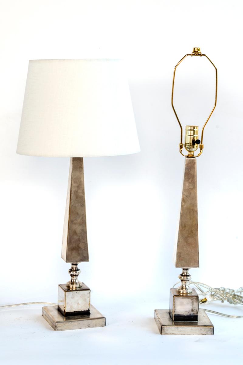A Pair of Silver Plated Pyramid Table Lamps Sold in Pairs. 2
