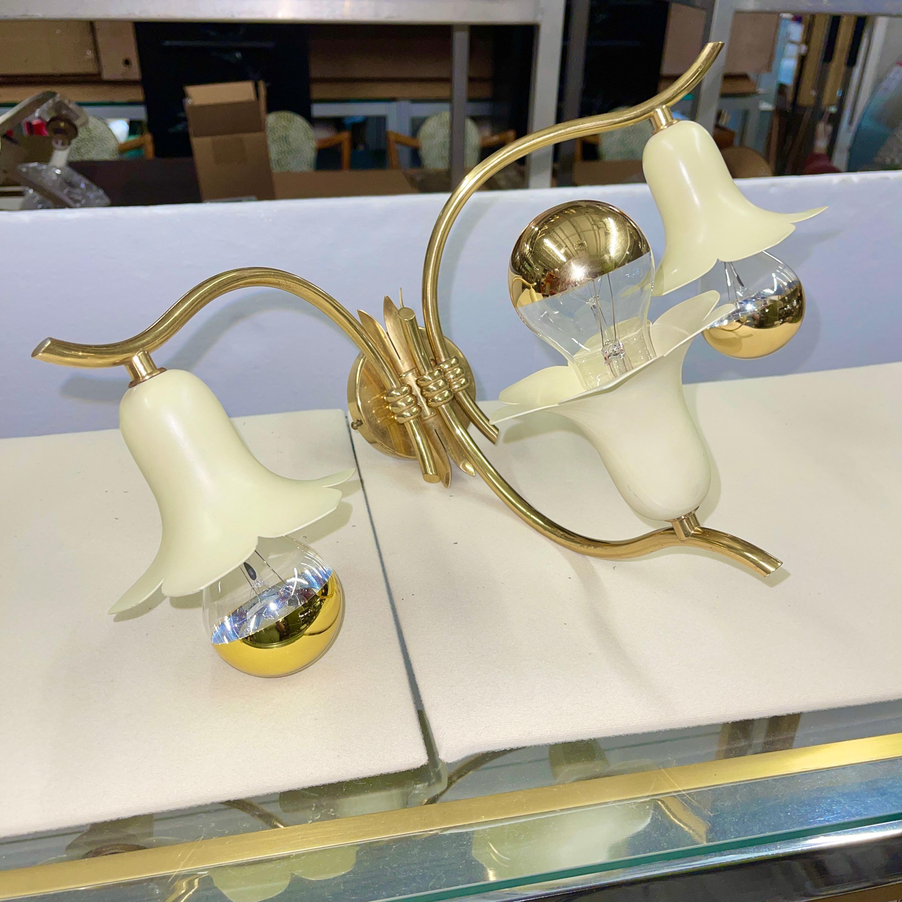 Two Pair of Vintage Italian Brass Lily Sconces For Sale 5