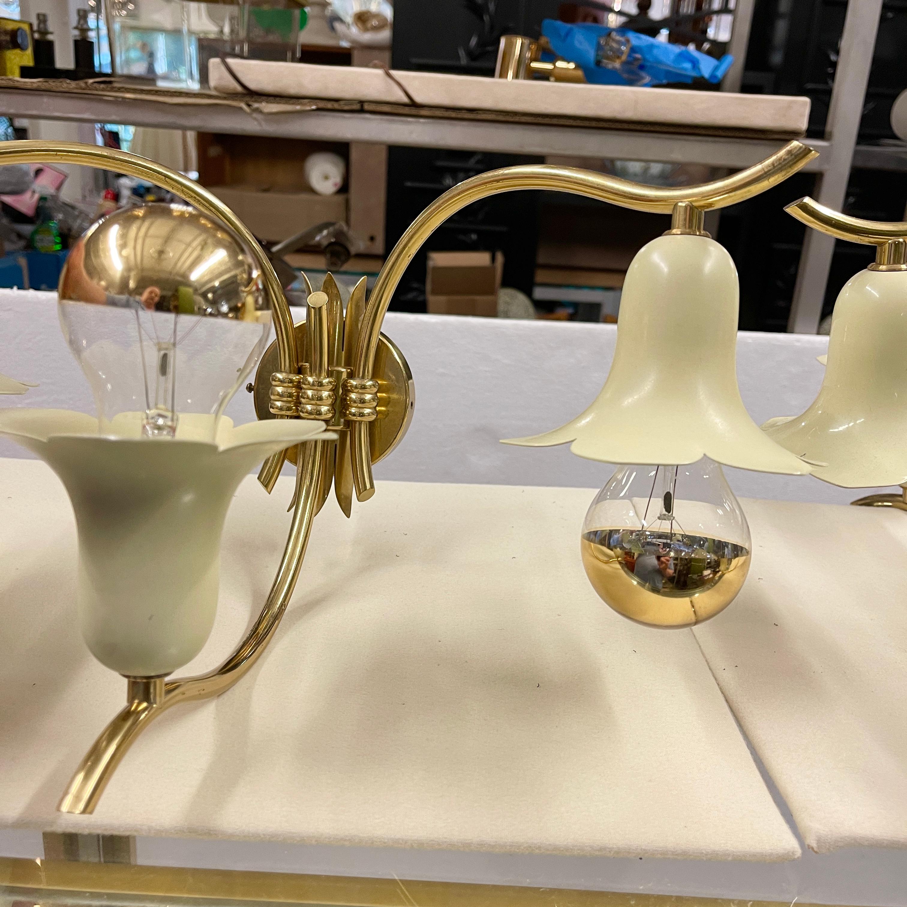 Two Pair of Vintage Italian Brass Lily Sconces For Sale 9