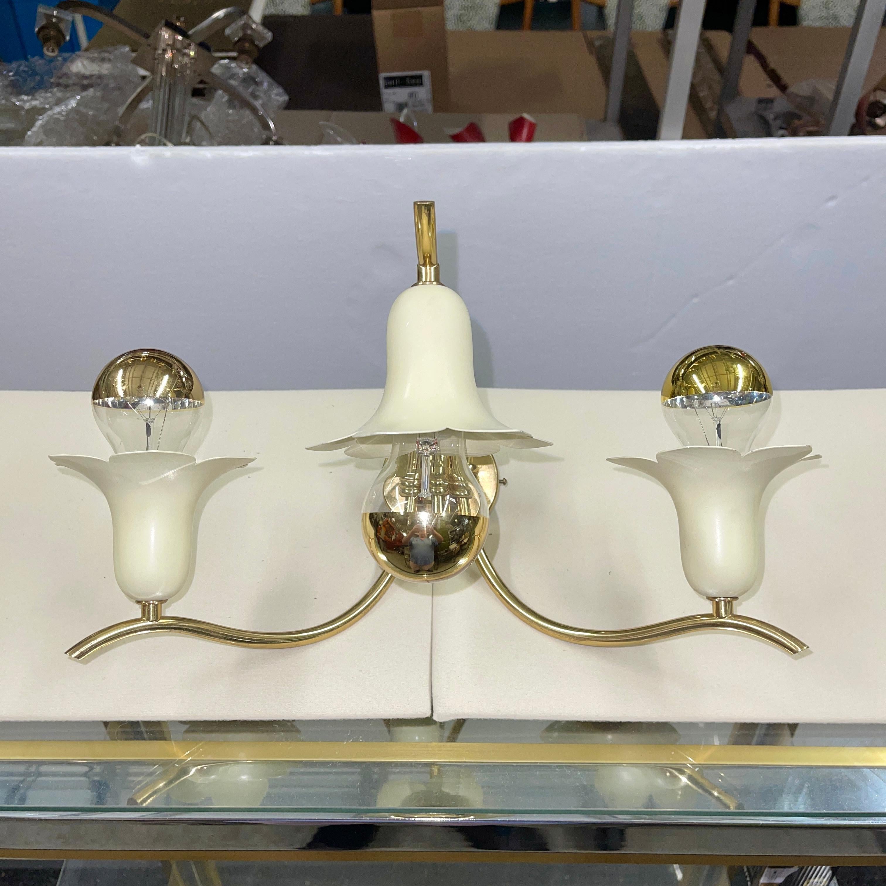 Two Pair of Vintage Italian Brass Lily Sconces For Sale 3