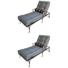 Vintage Two Pair of Wrought Iron Chaises with Bronze Details in the Style of Giacometti