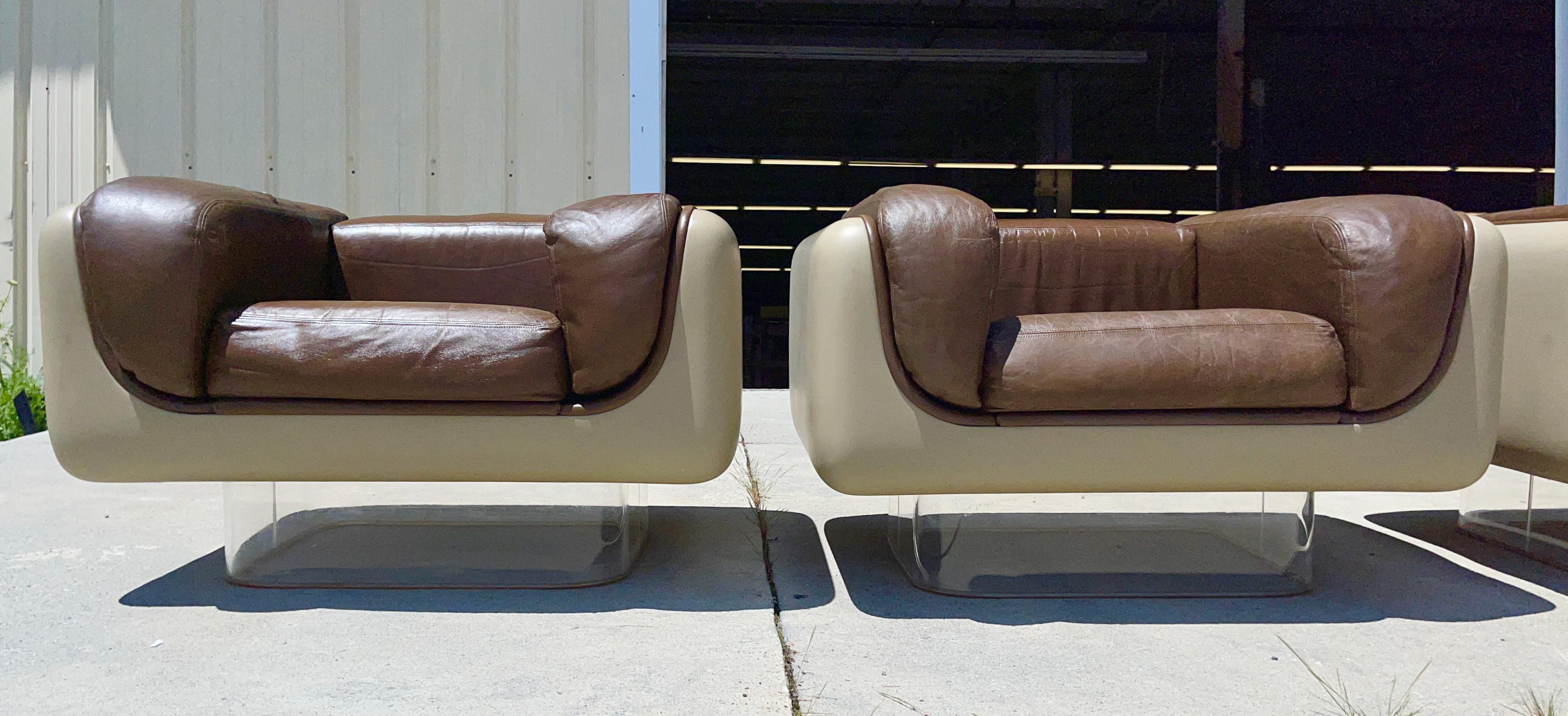 Lucite Pair Steelcase Space Age Lounge Chairs by William Andrus