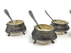Two Pair of Vintage Salt Cellar or Caviar Dishes, Hommet, Russian Silver