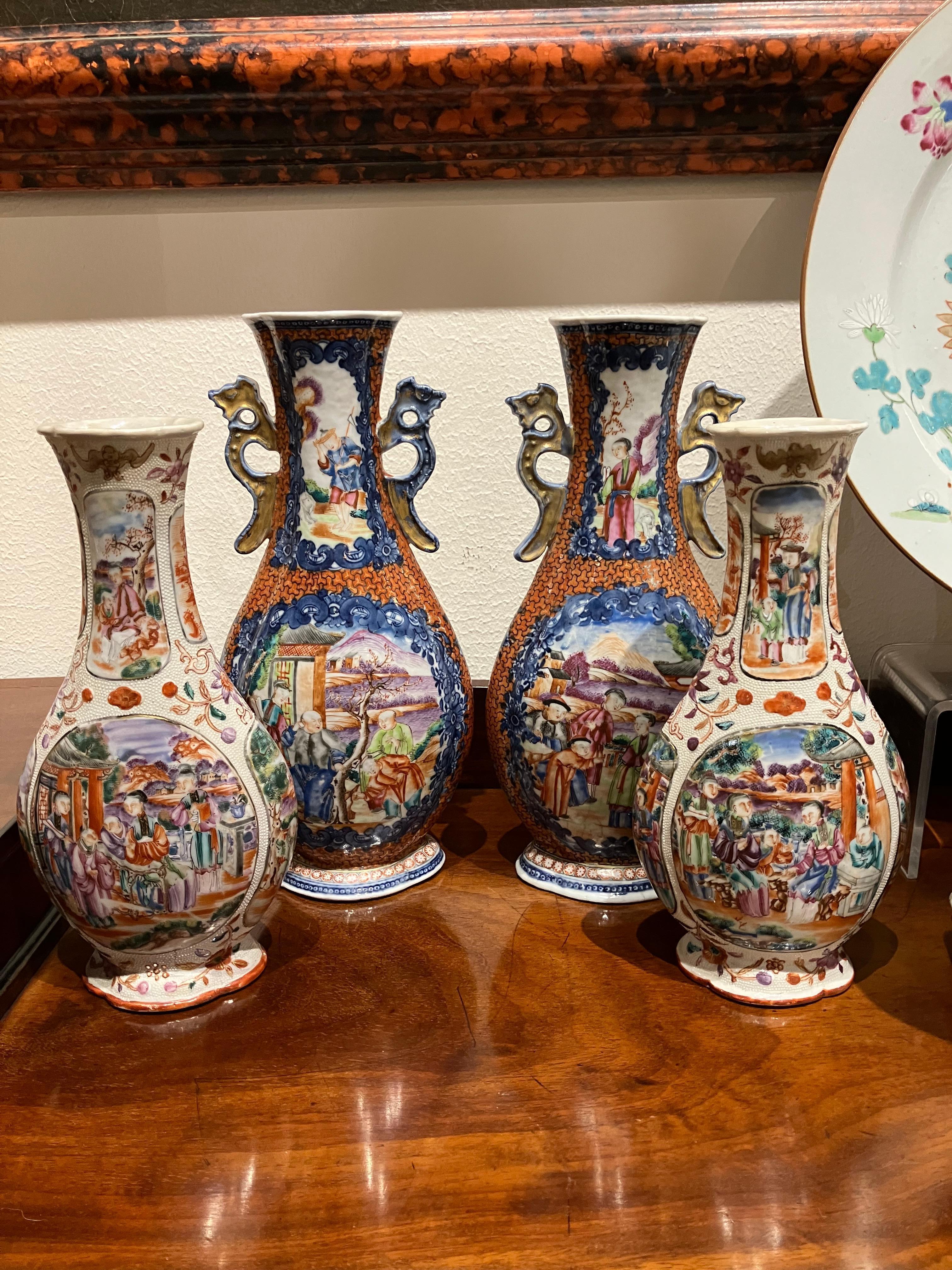 Two Pairs, 18th Century Mandarin Pallet Chinese Export Vases in vendita 6