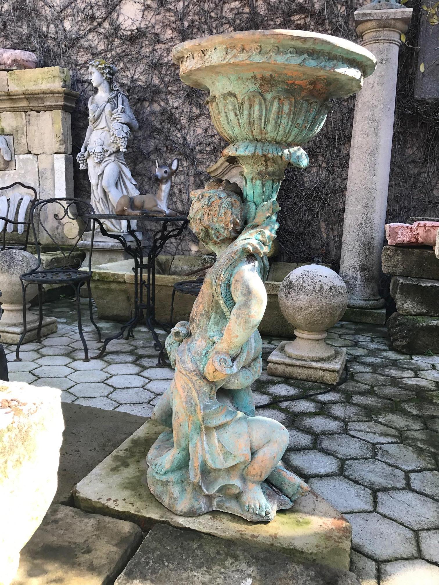 Two Pairs Bronze Garden Jardiniere Angelo Statue Holding Urn Planters LA antique 4