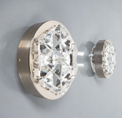 Chromed Facetted Crystal Midcentury Dot Sconces (6 pieces), Austria