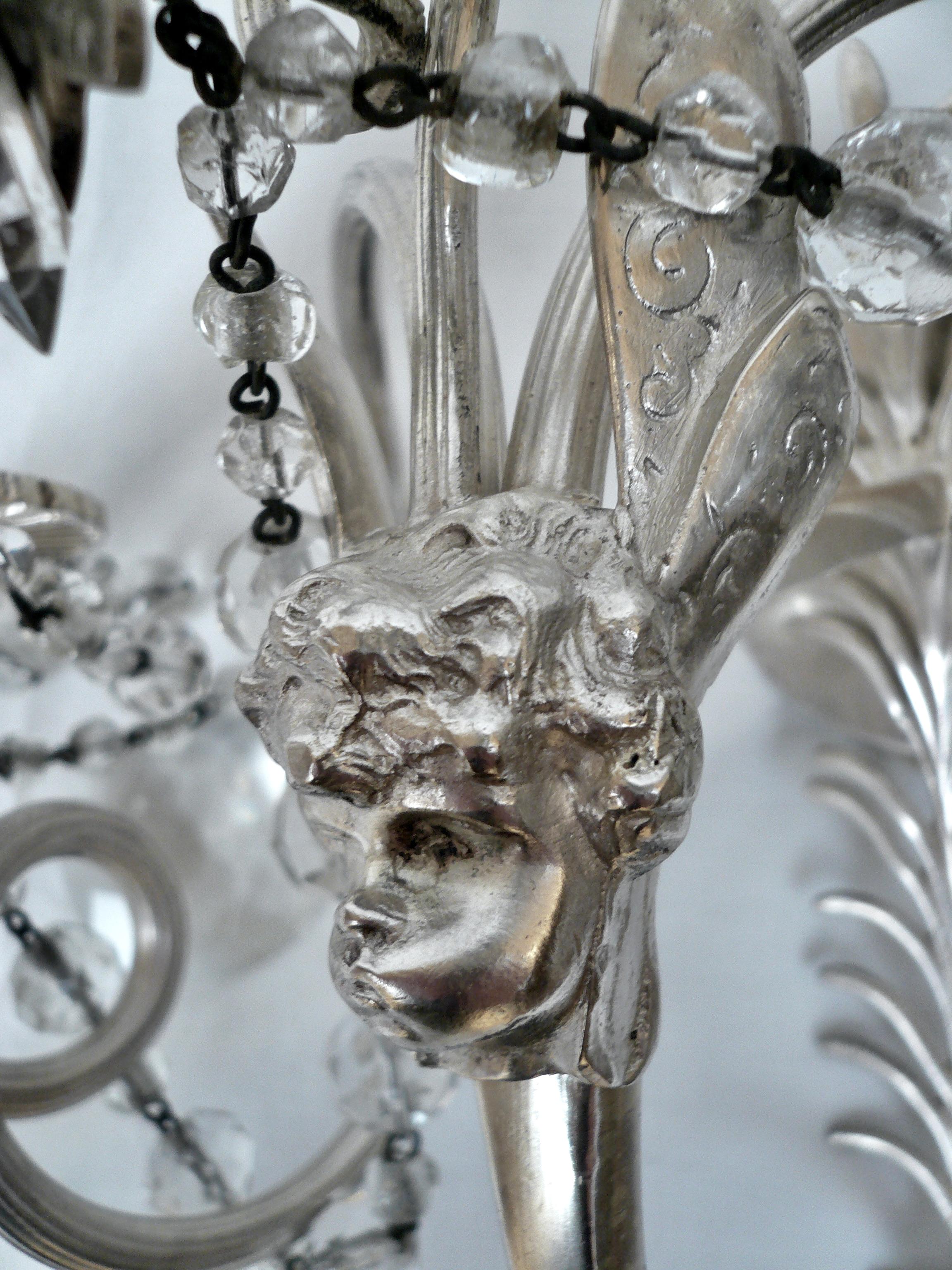 Two Pairs E. F. Caldwell Silvered Bronze and Crystal Winged Putti Sconces For Sale 5