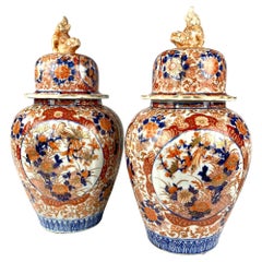 Two Pairs Imari Jars Hand-Painted Porcelain Late 19th Century Meiji Period