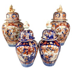 Two Pairs Imari Jars Hand-Painted Porcelain Late 19th Century Meiji Period
