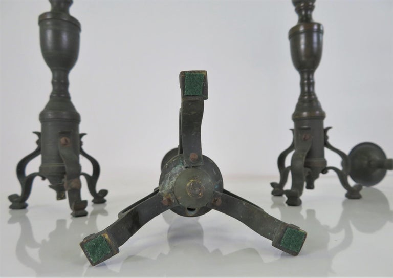 Two Pairs Neapolitan 18th C. Late Baroque Bronze Candlesticks For Sale 7