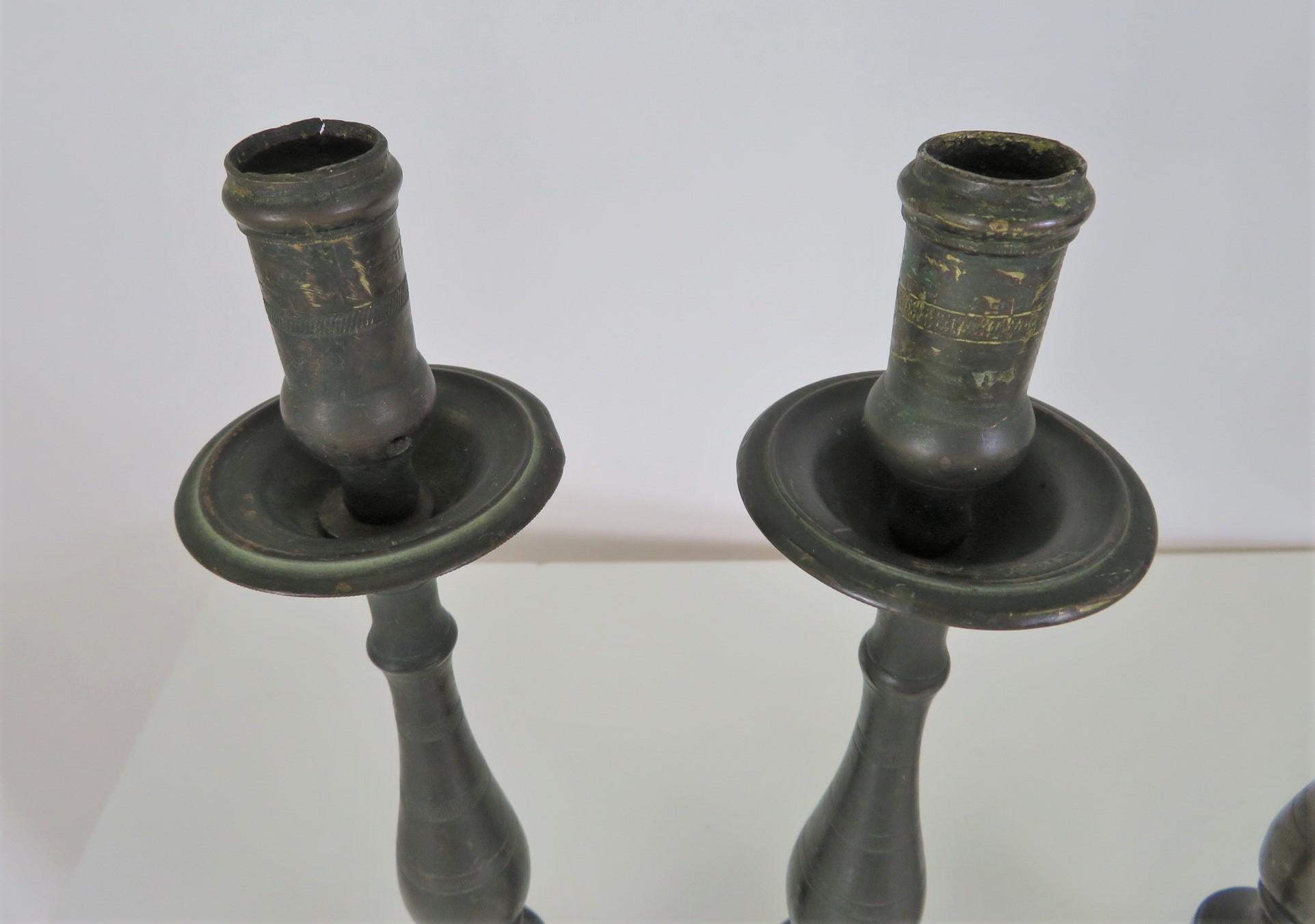 Two Pairs Neapolitan 18th C. Late Baroque Bronze Candlesticks In Good Condition In Miami, FL