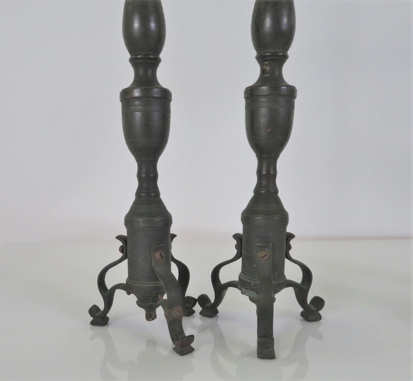 Two Pairs Neapolitan 18th C. Late Baroque Bronze Candlesticks 1