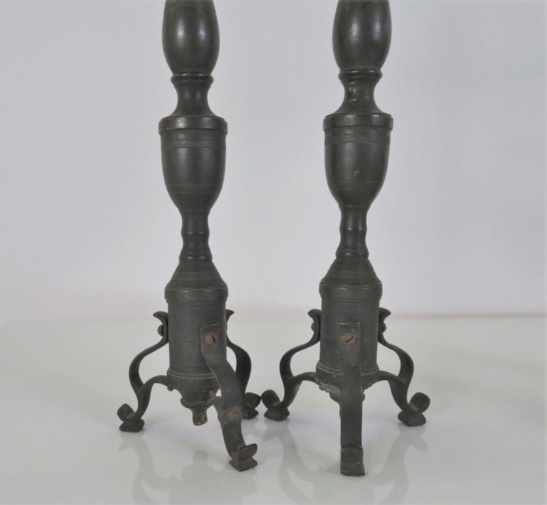 Two Pairs Neapolitan 18th C. Late Baroque Bronze Candlesticks For Sale 1