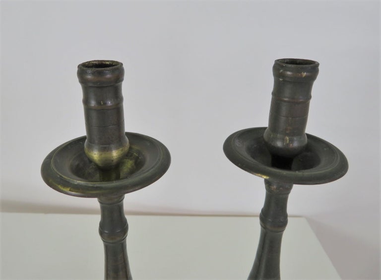 Two Pairs Neapolitan 18th C. Late Baroque Bronze Candlesticks For Sale 2