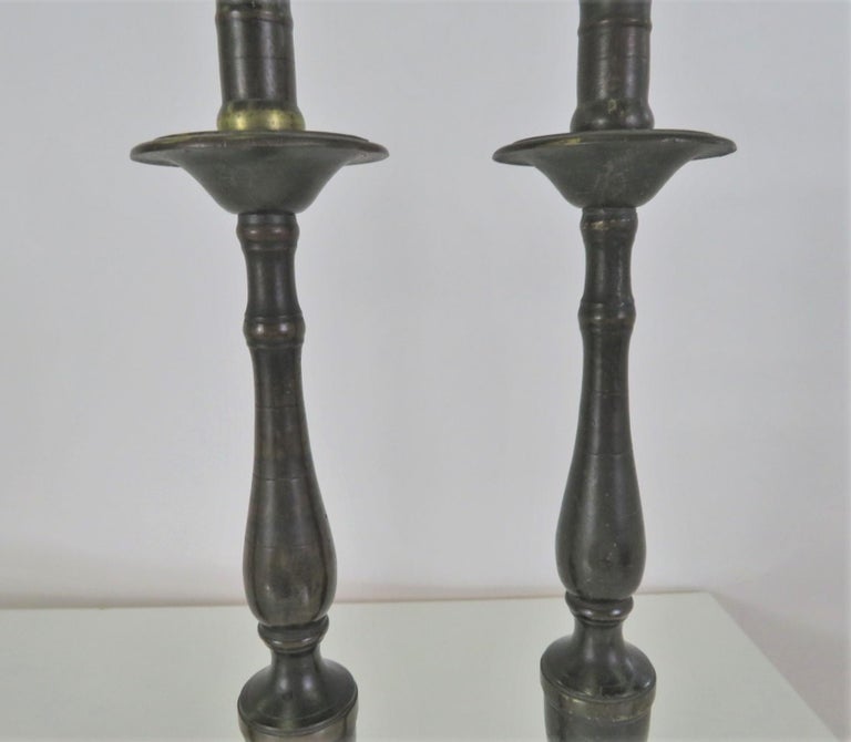 Two Pairs Neapolitan 18th C. Late Baroque Bronze Candlesticks For Sale 3