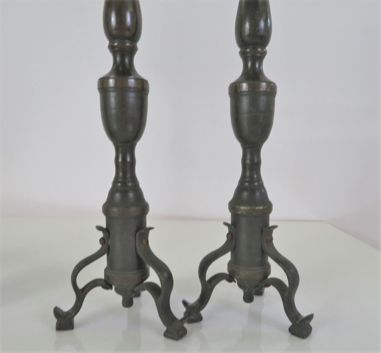 Two Pairs Neapolitan 18th C. Late Baroque Bronze Candlesticks 4