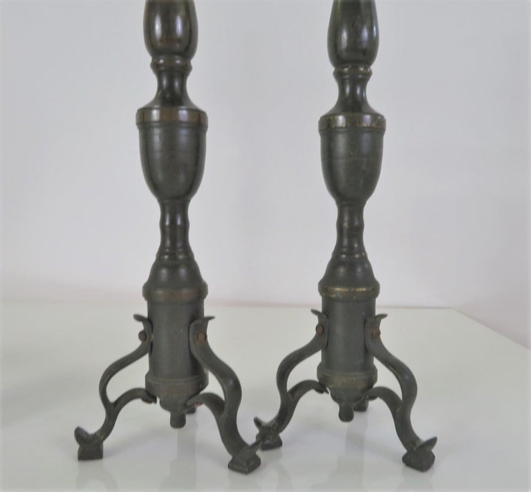 Two Pairs Neapolitan 18th C. Late Baroque Bronze Candlesticks For Sale 4
