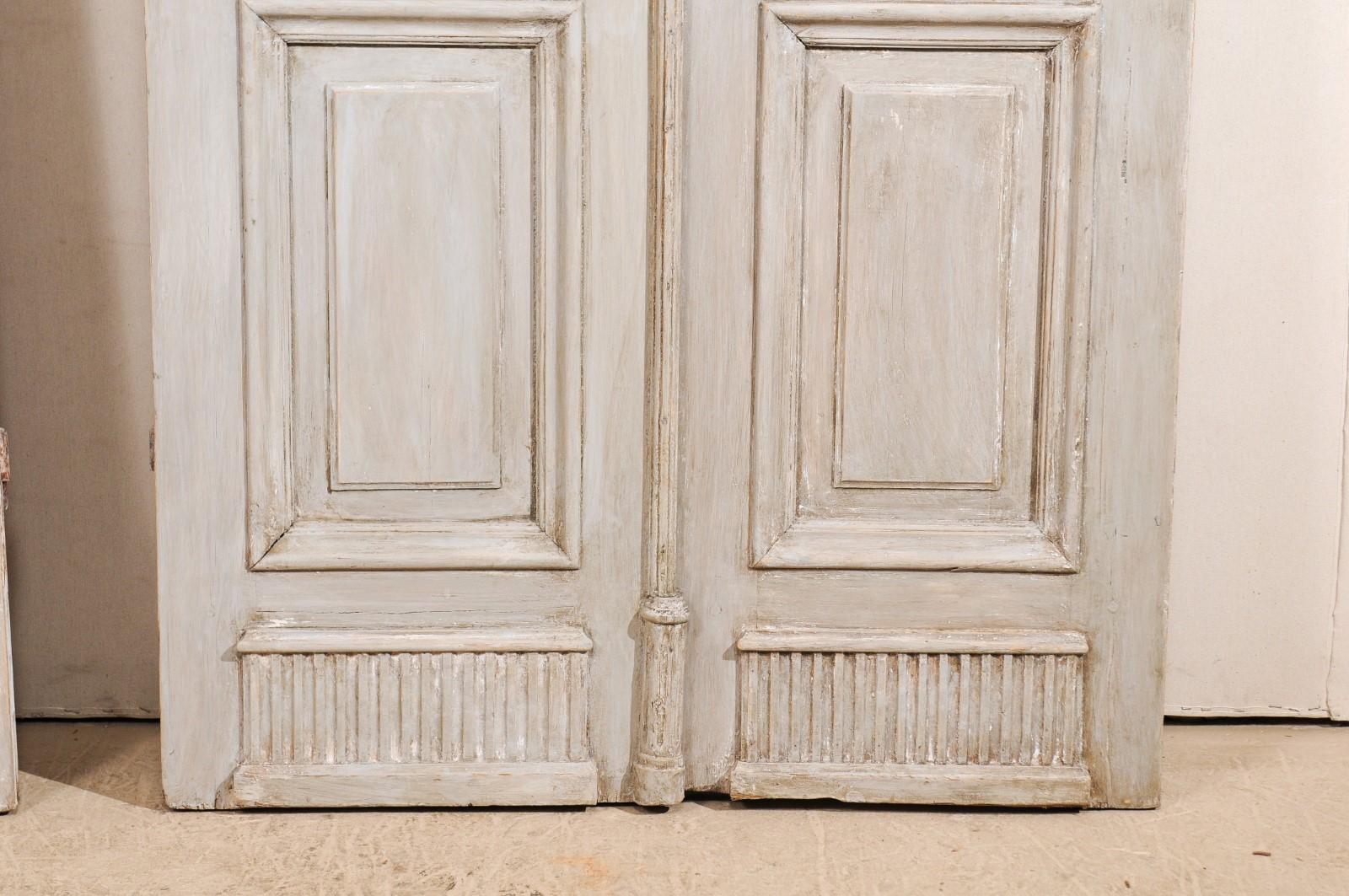Two Pairs of 19th Century French Painted Wood Doors with Nice Carved Panels 3