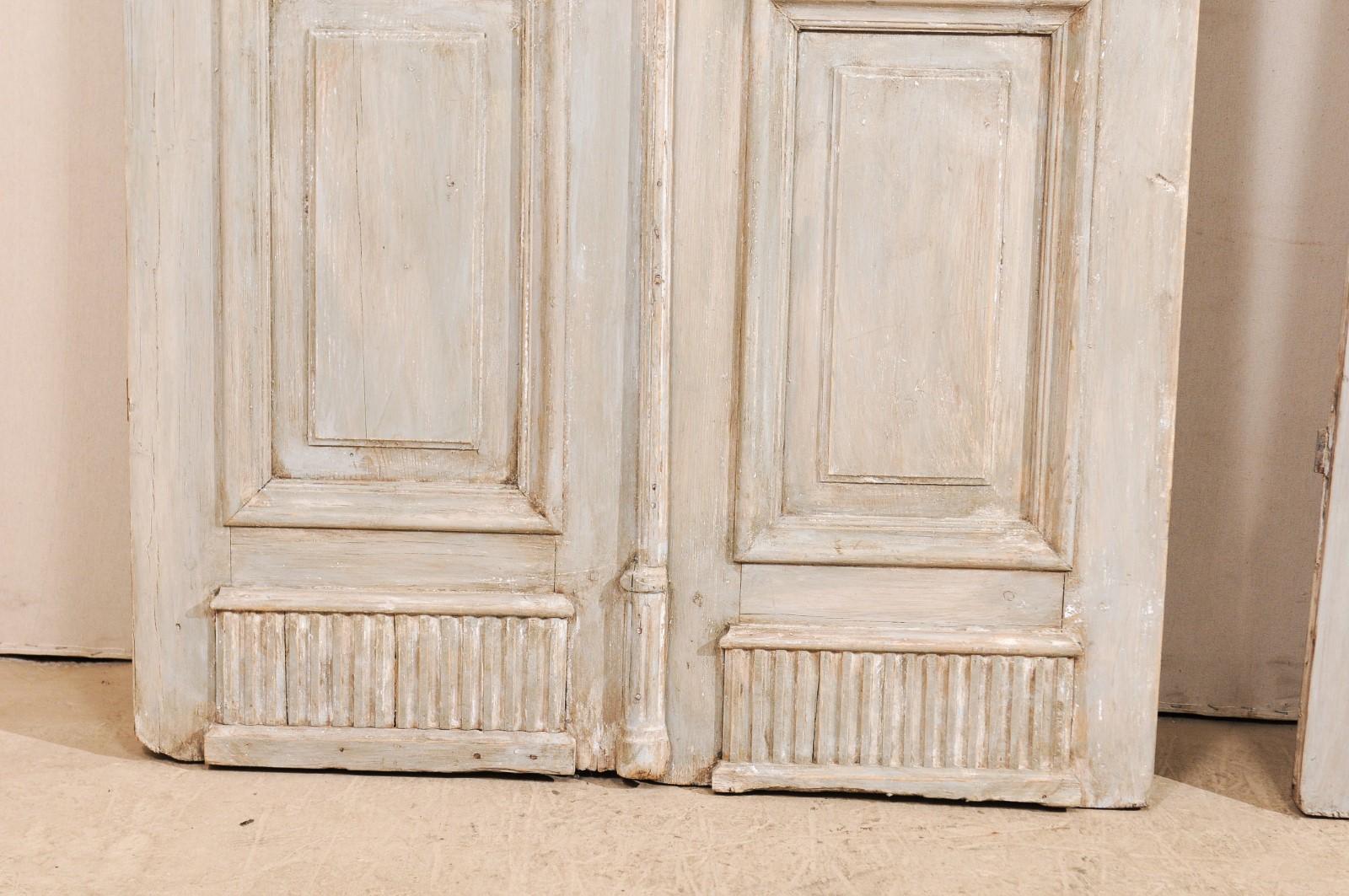 Two Pairs of 19th Century French Painted Wood Doors with Nice Carved Panels 4