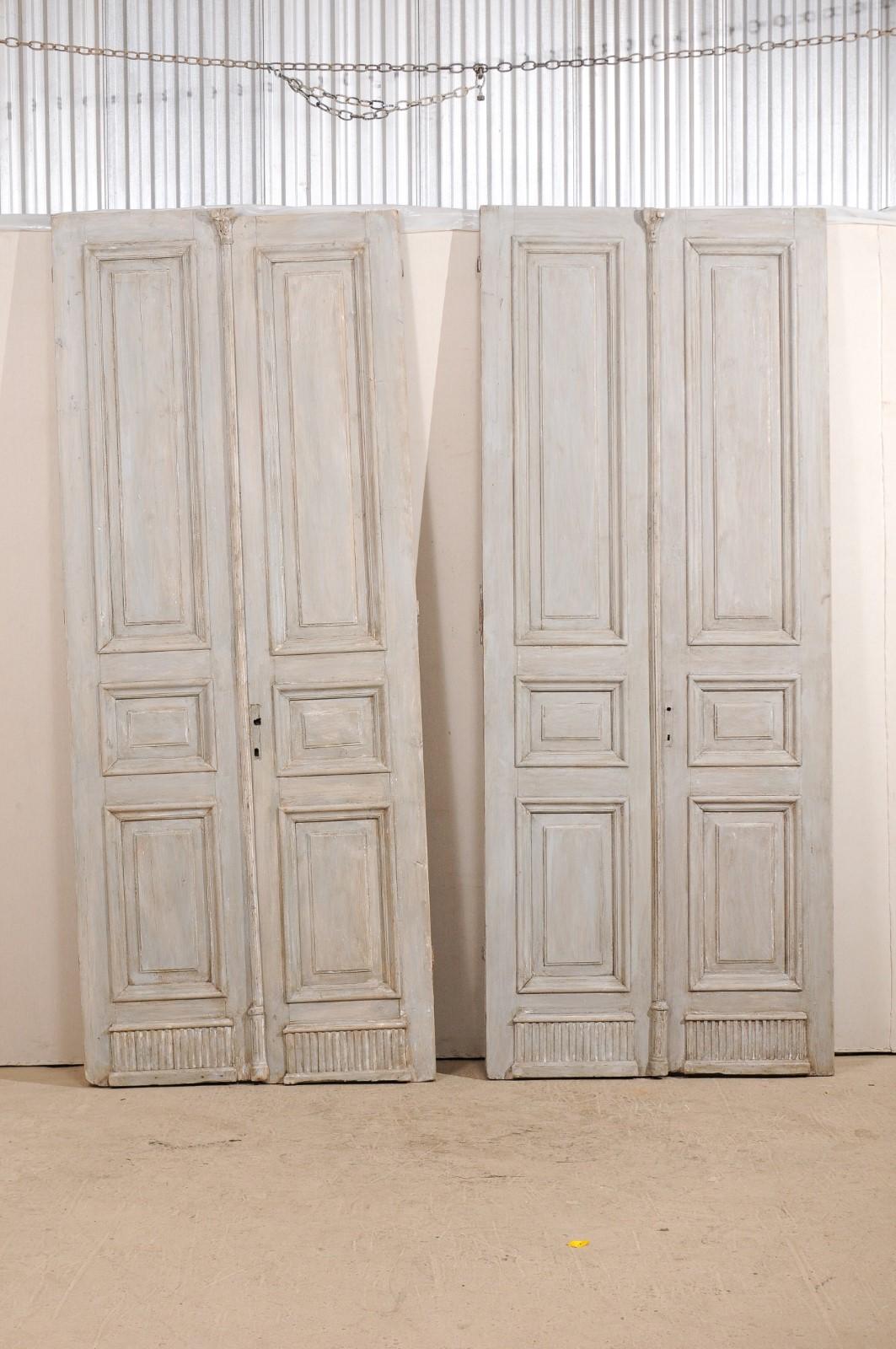 Two Pairs of 19th Century French Painted Wood Doors with Nice Carved Panels 5