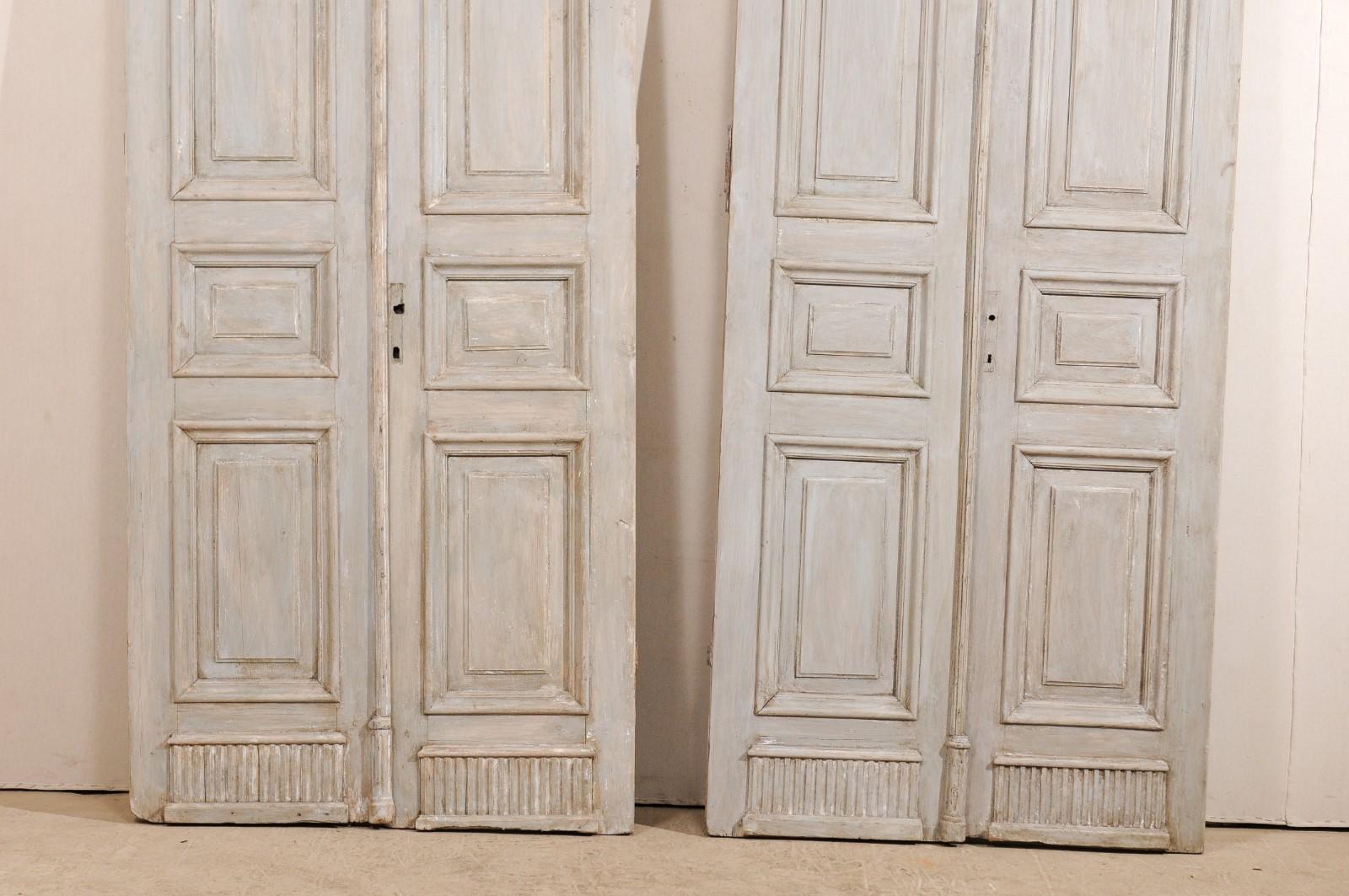 Two Pairs of 19th Century French Painted Wood Doors with Nice Carved Panels 6