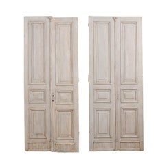 Two Pairs of 19th Century French Painted Wood Doors with Nice Carved Panels