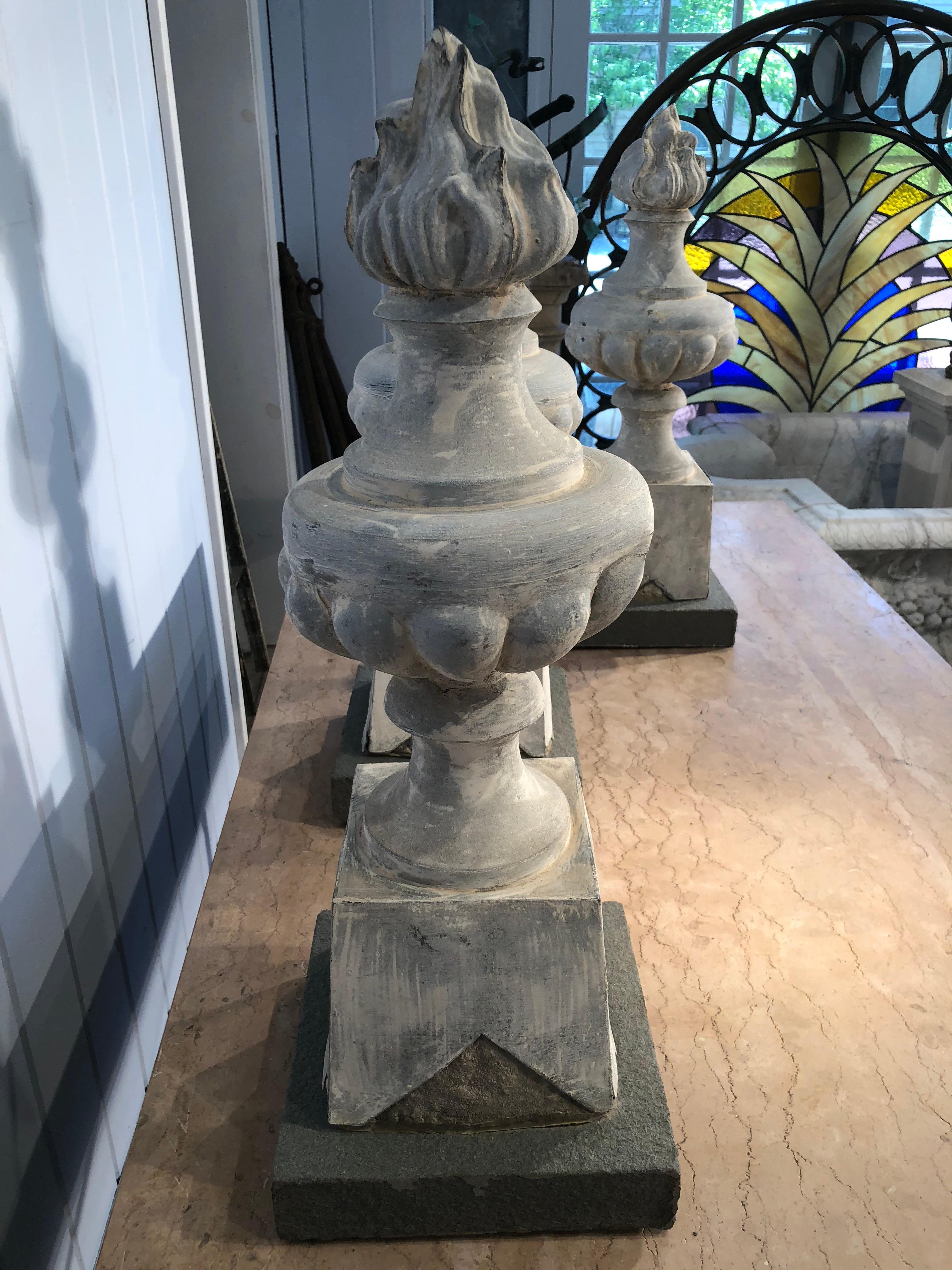 Two Pairs of 19th Century French Zinc Flame Finials 4
