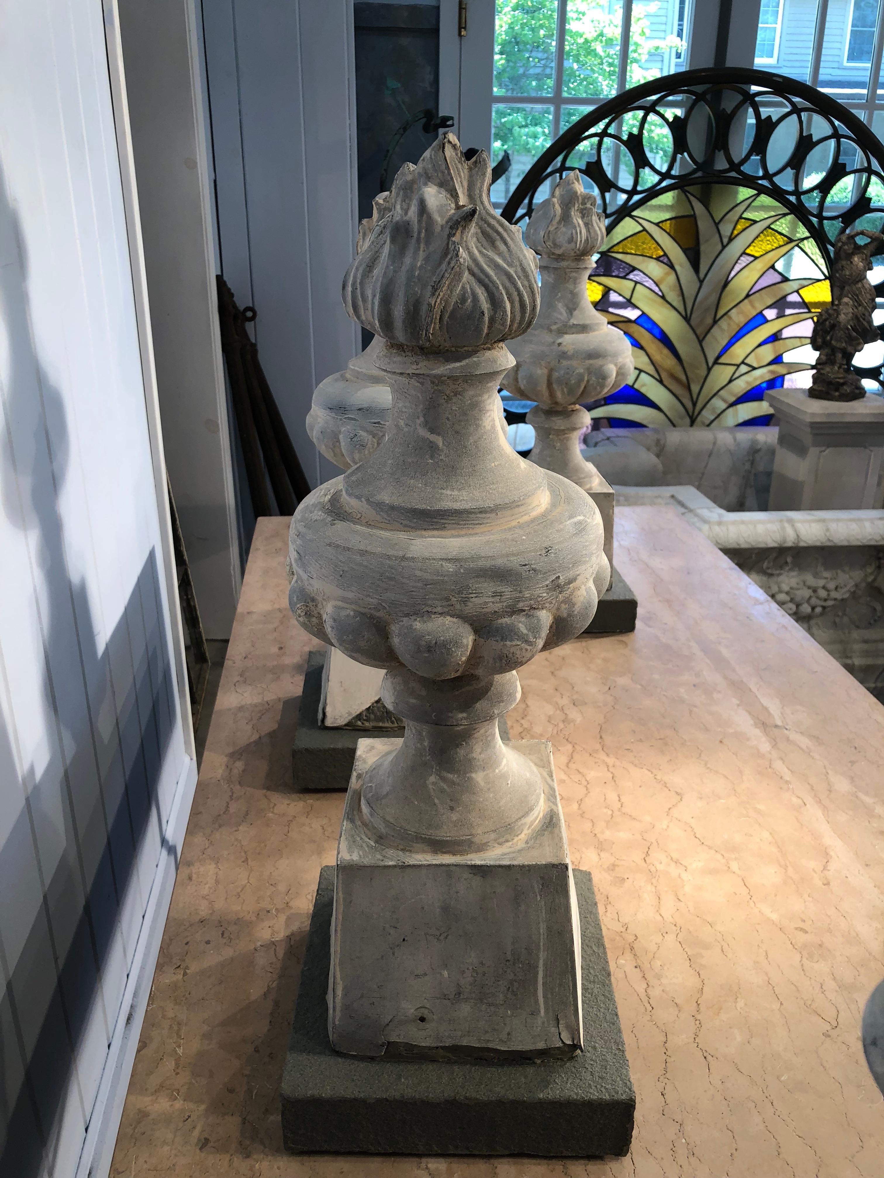 Two Pairs of 19th Century French Zinc Flame Finials 5