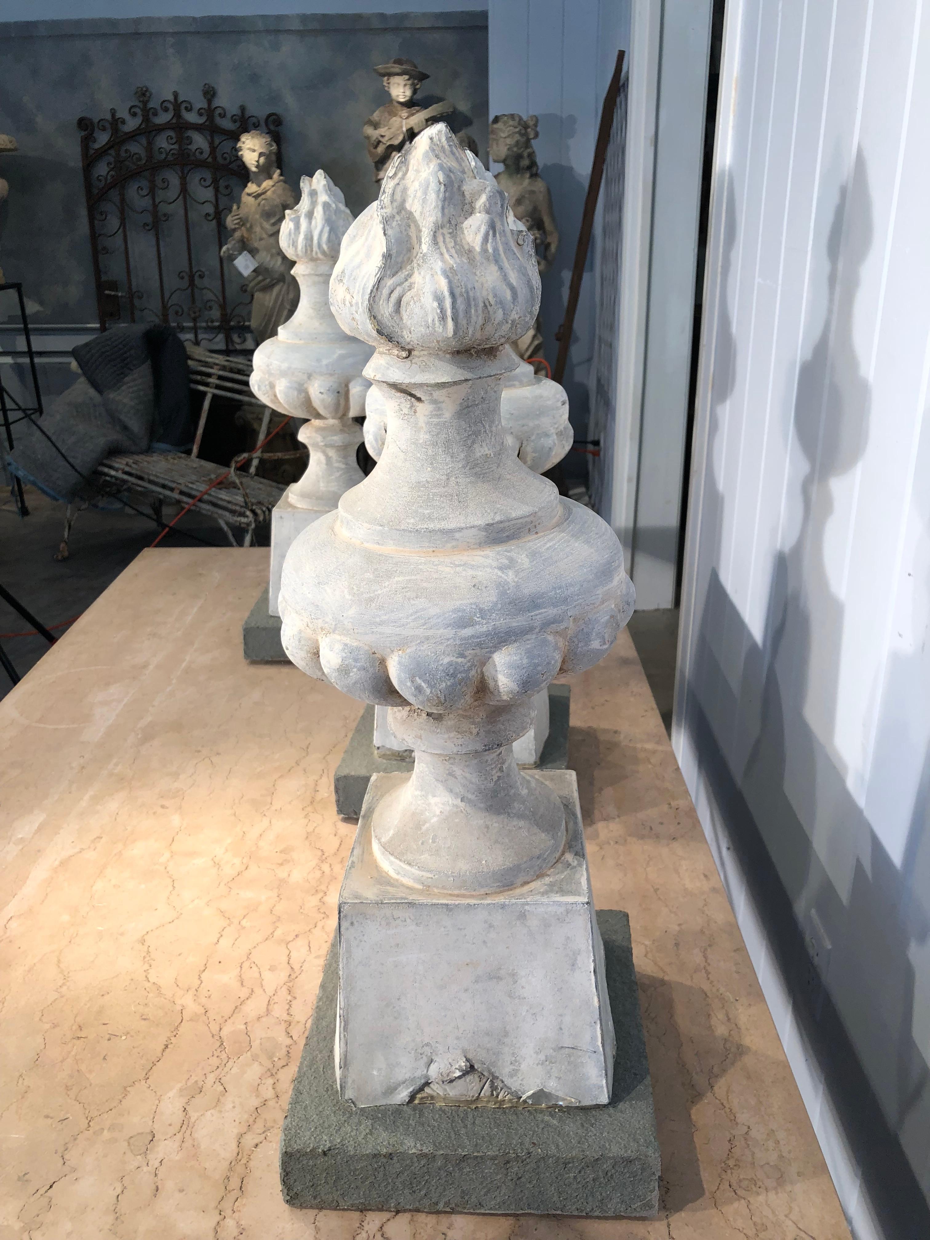 Two Pairs of 19th Century French Zinc Flame Finials 7