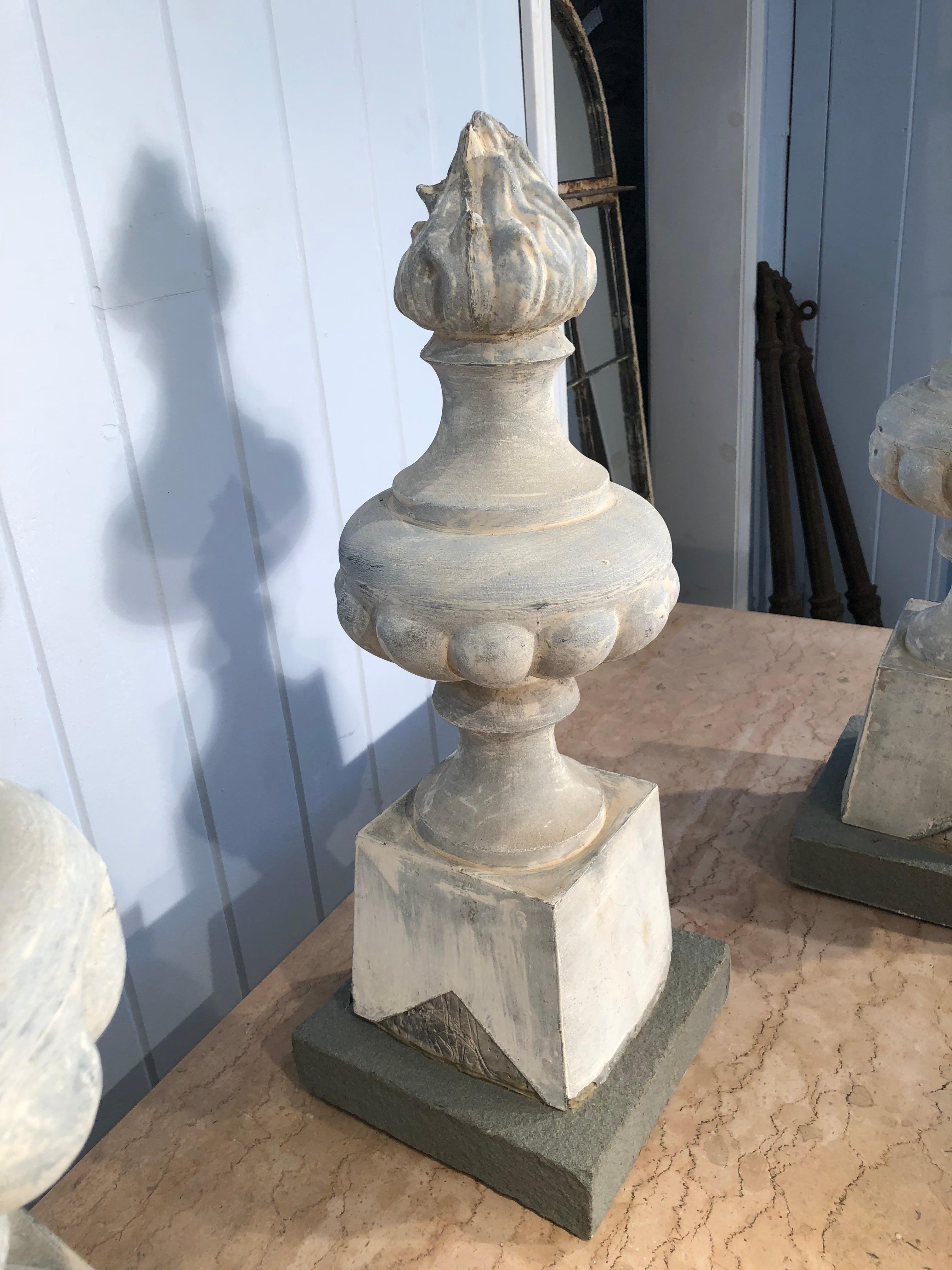 Two Pairs of 19th Century French Zinc Flame Finials 8