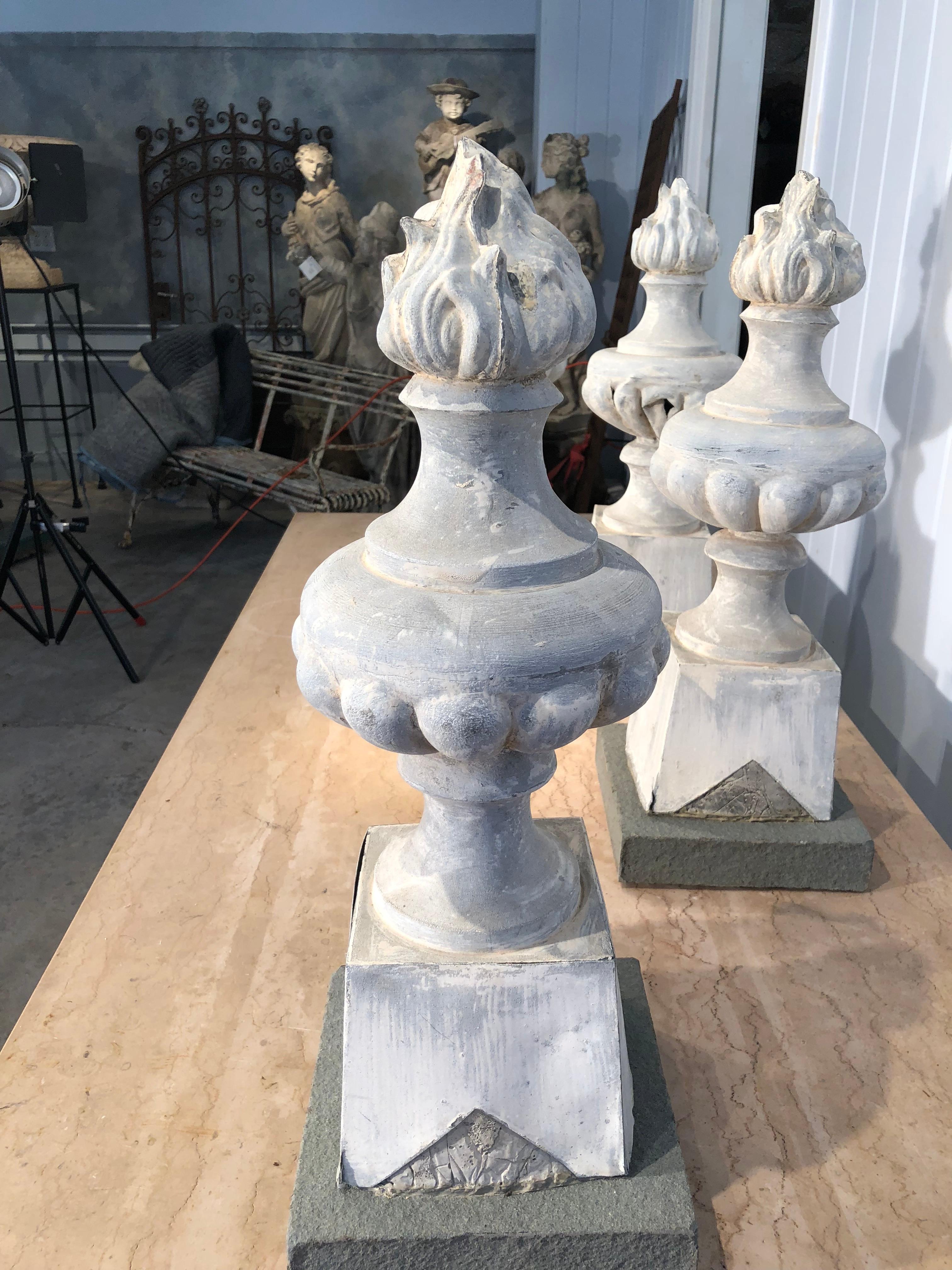 Two Pairs of 19th Century French Zinc Flame Finials 12