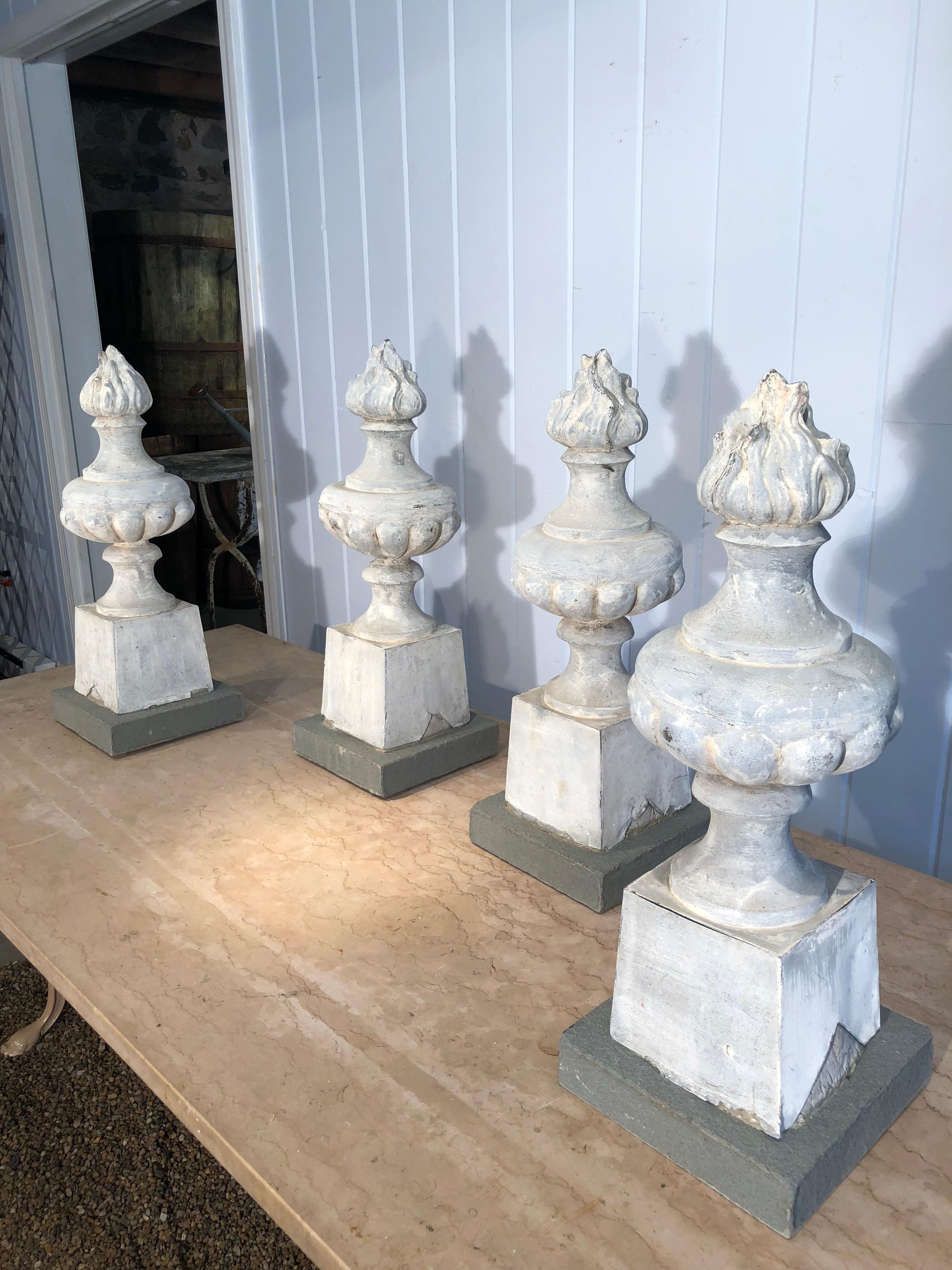 These flame zinc finials are real beauties! With their soft grey weathered surface and deep casting, they would make stunning lamps, bookends, or decorative pieces for your mantelpiece or coffee table. We have added stone bases with interior