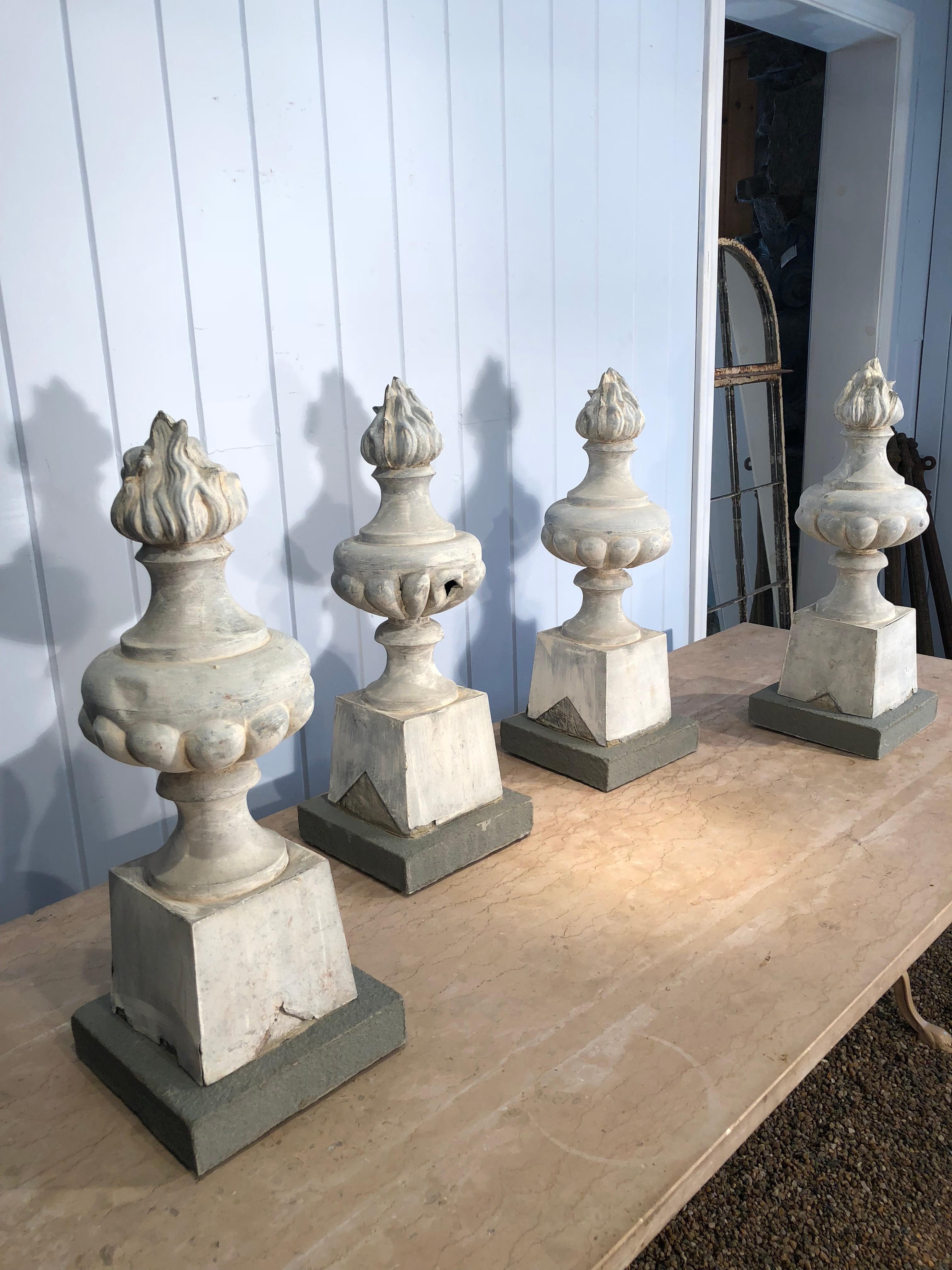Beaux Arts Two Pairs of 19th Century French Zinc Flame Finials
