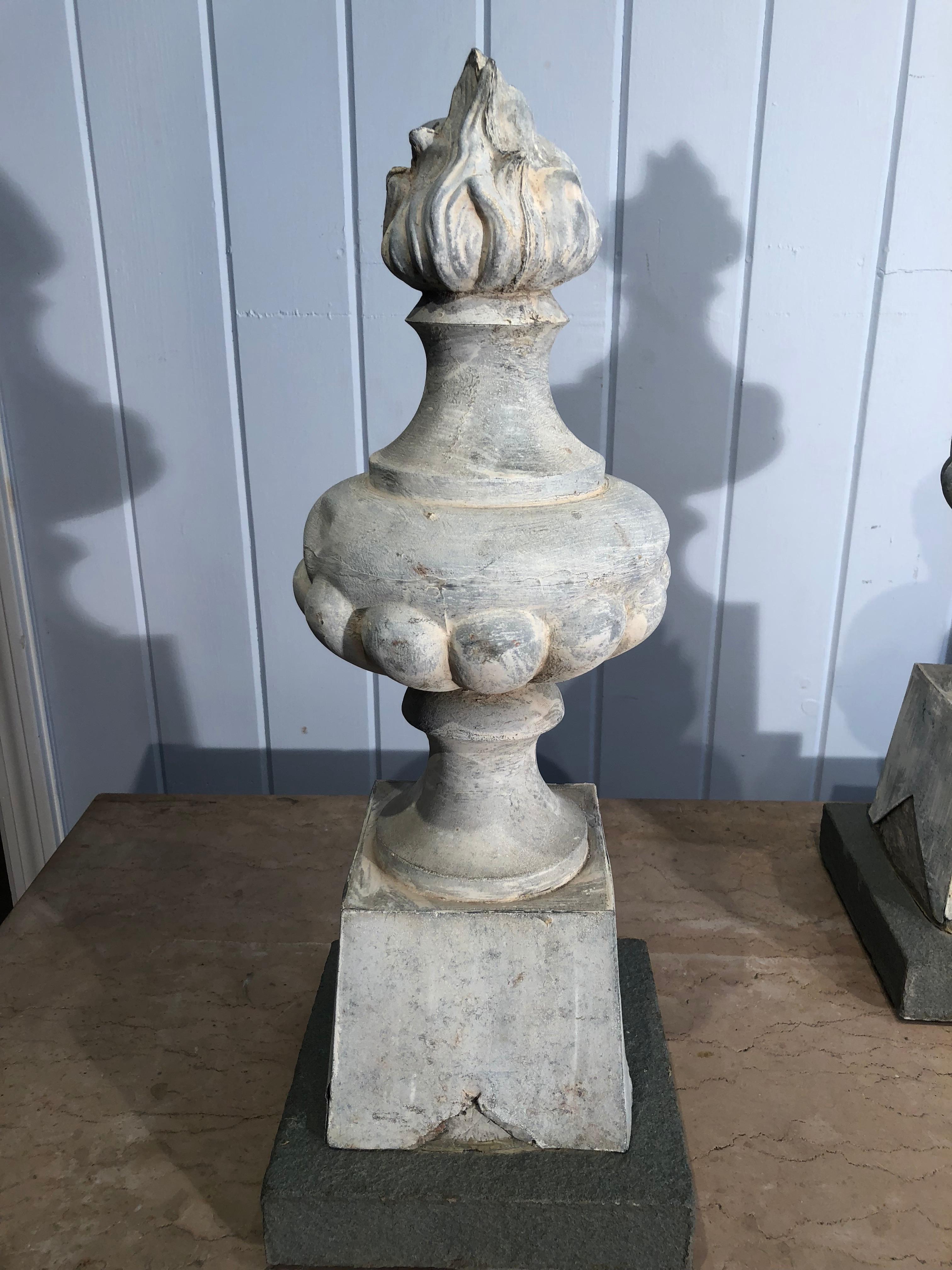 Cast Two Pairs of 19th Century French Zinc Flame Finials