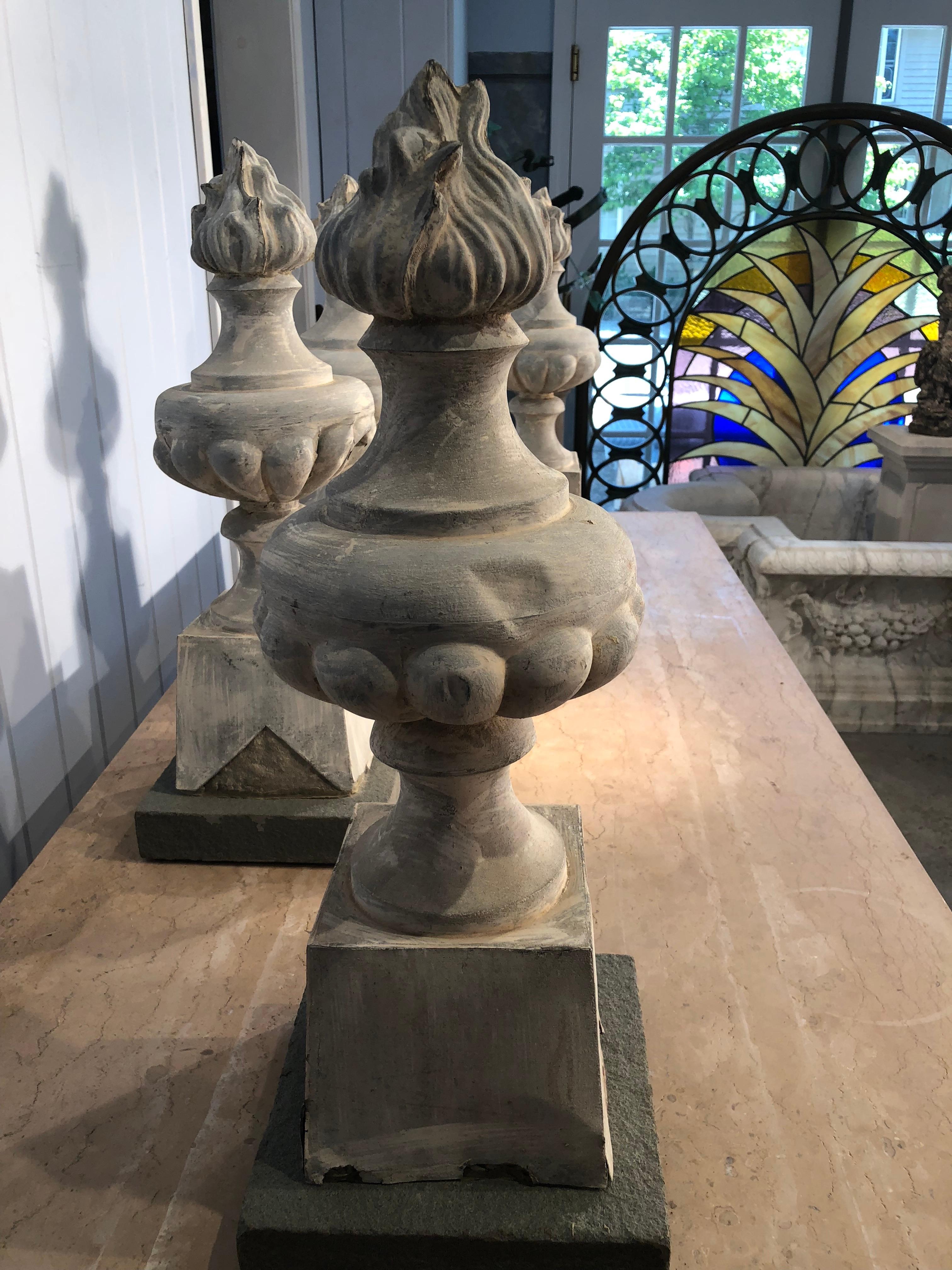 Stone Two Pairs of 19th Century French Zinc Flame Finials