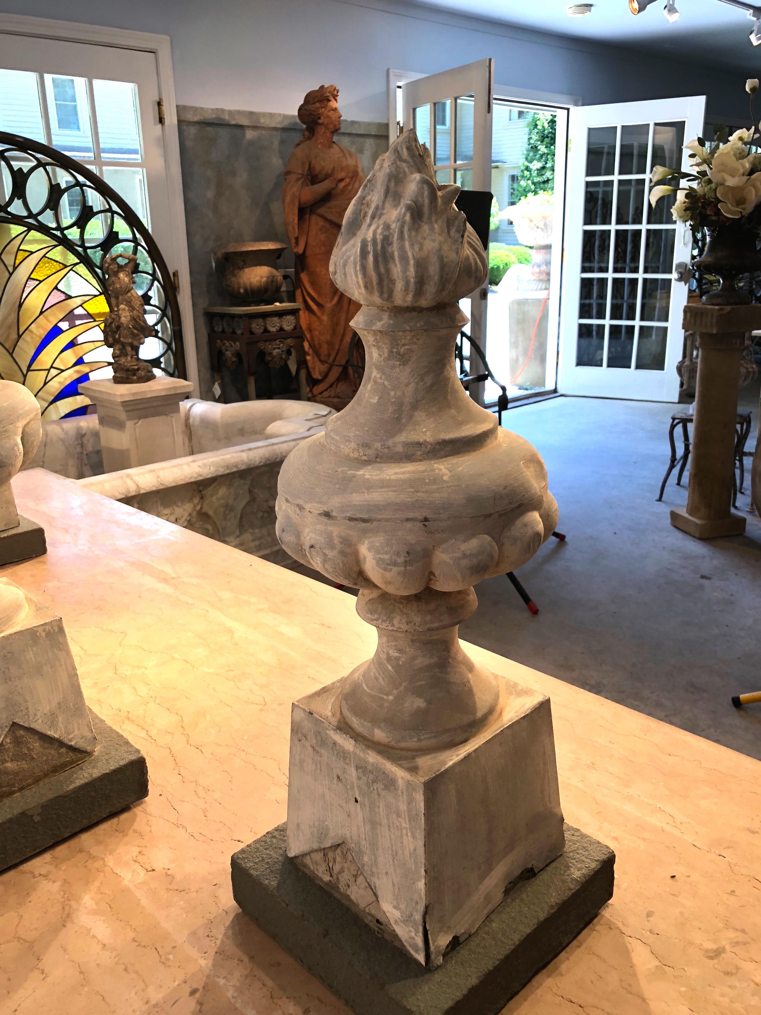 Two Pairs of 19th Century French Zinc Flame Finials 1