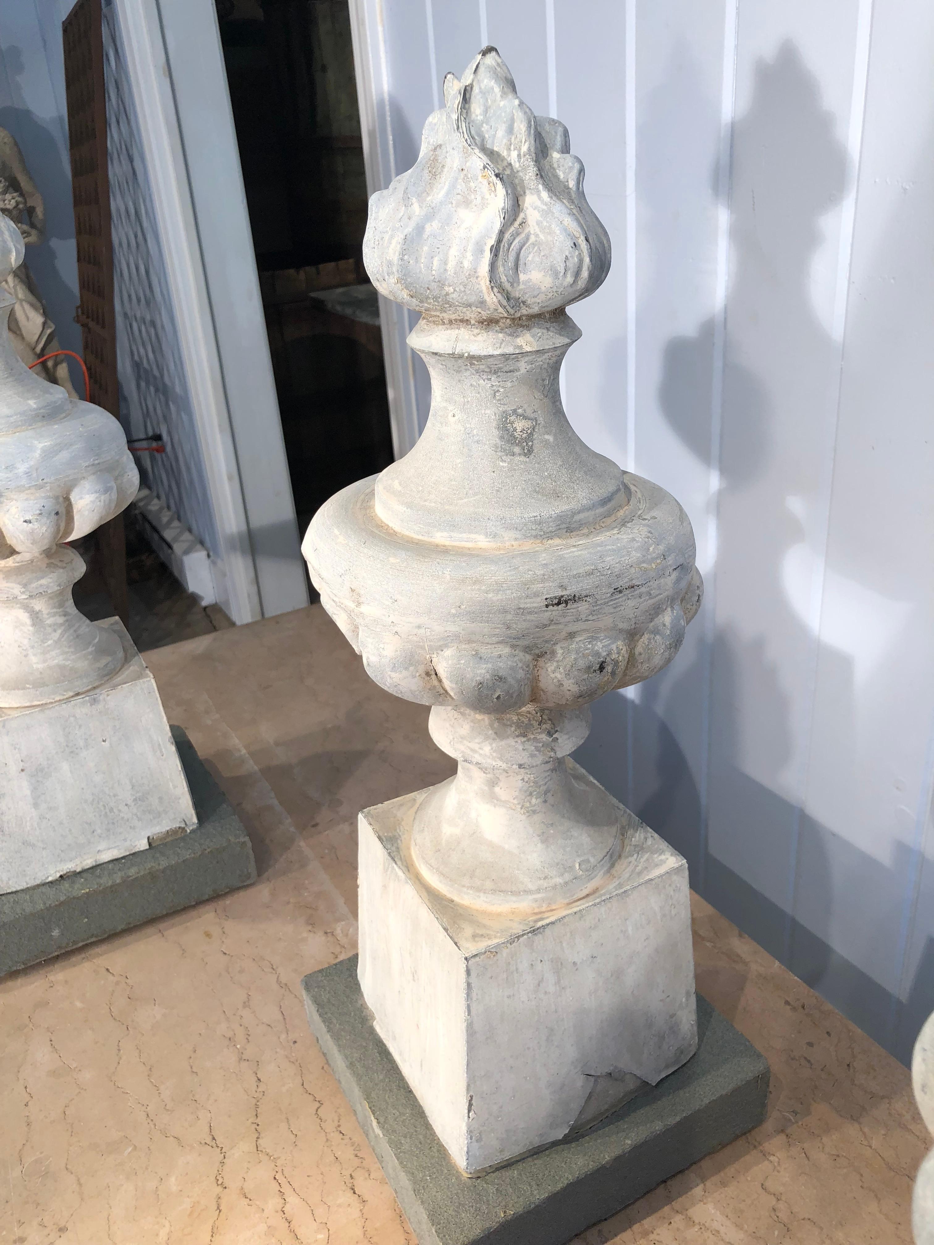 Two Pairs of 19th Century French Zinc Flame Finials 3