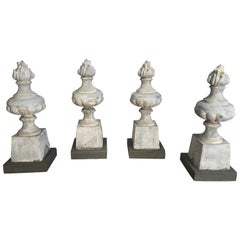 Two Pairs of 19th Century French Zinc Flame Finials
