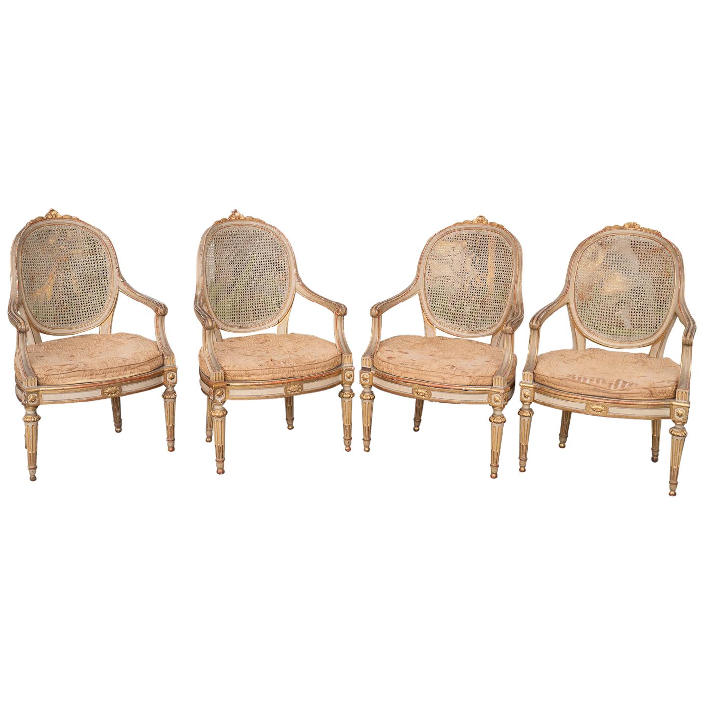 Two Pairs of 19th Century Gilded and Painted Armchairs 