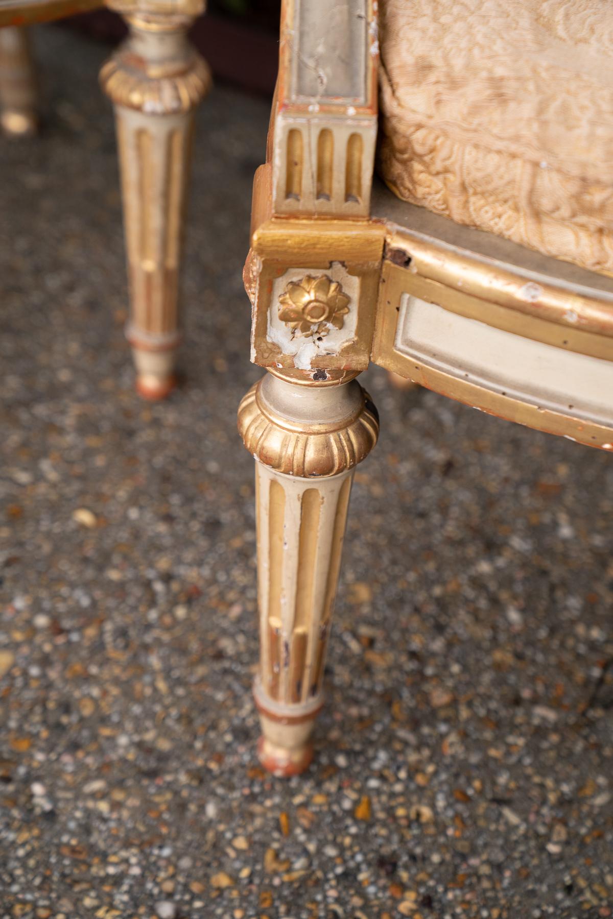 Gilt Two Pairs of 19th Century Gilded and Painted Armchairs  For Sale