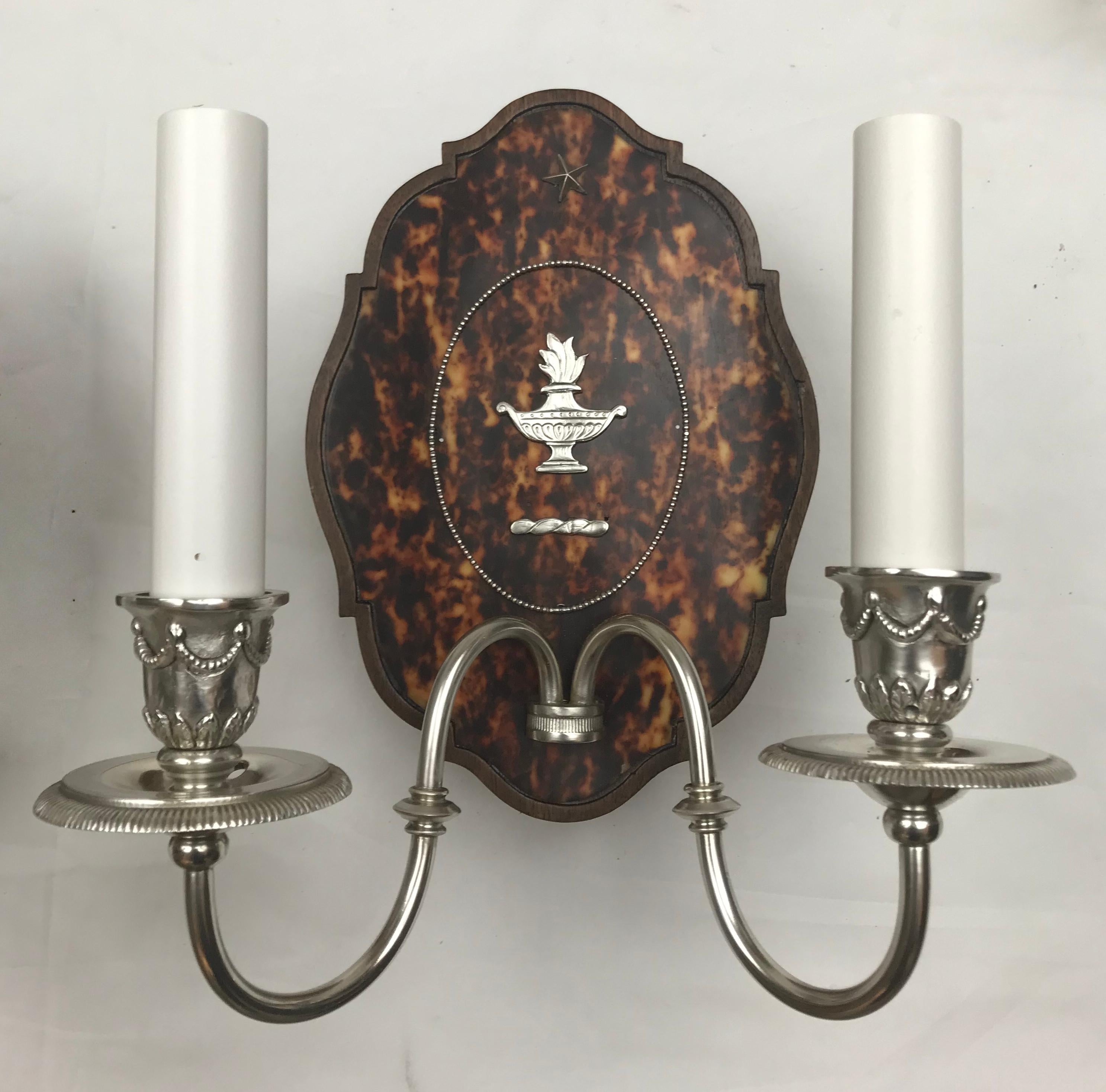 20th Century Two Pairs of Adam Style Silver and Tortoise Shell Sconces by Edward F. Caldwell For Sale