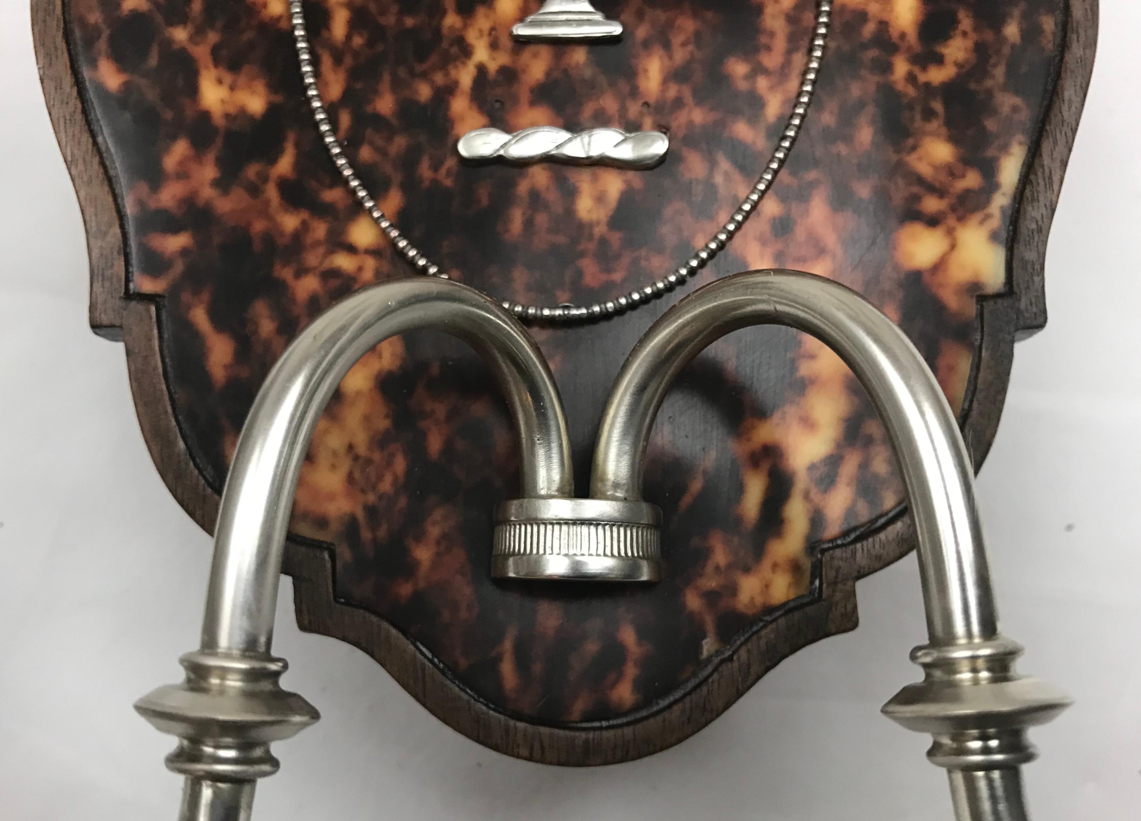 Two Pairs of Adam Style Silver and Tortoise Shell Sconces by Edward F. Caldwell For Sale 1