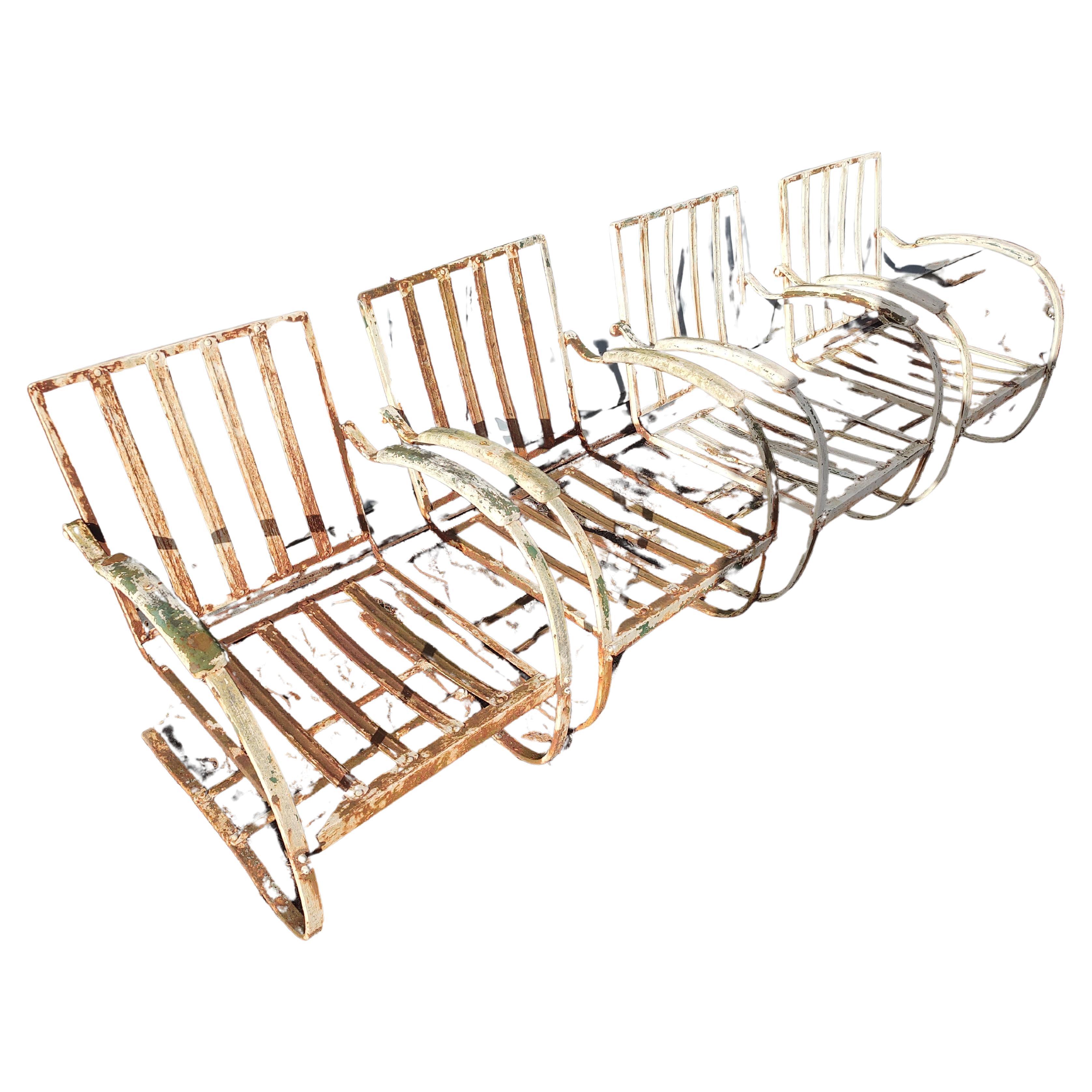 Two Pairs of Art Deco Cantilevered Spring Steel & Iron Lounge Chairs C1948 In Good Condition For Sale In Port Jervis, NY