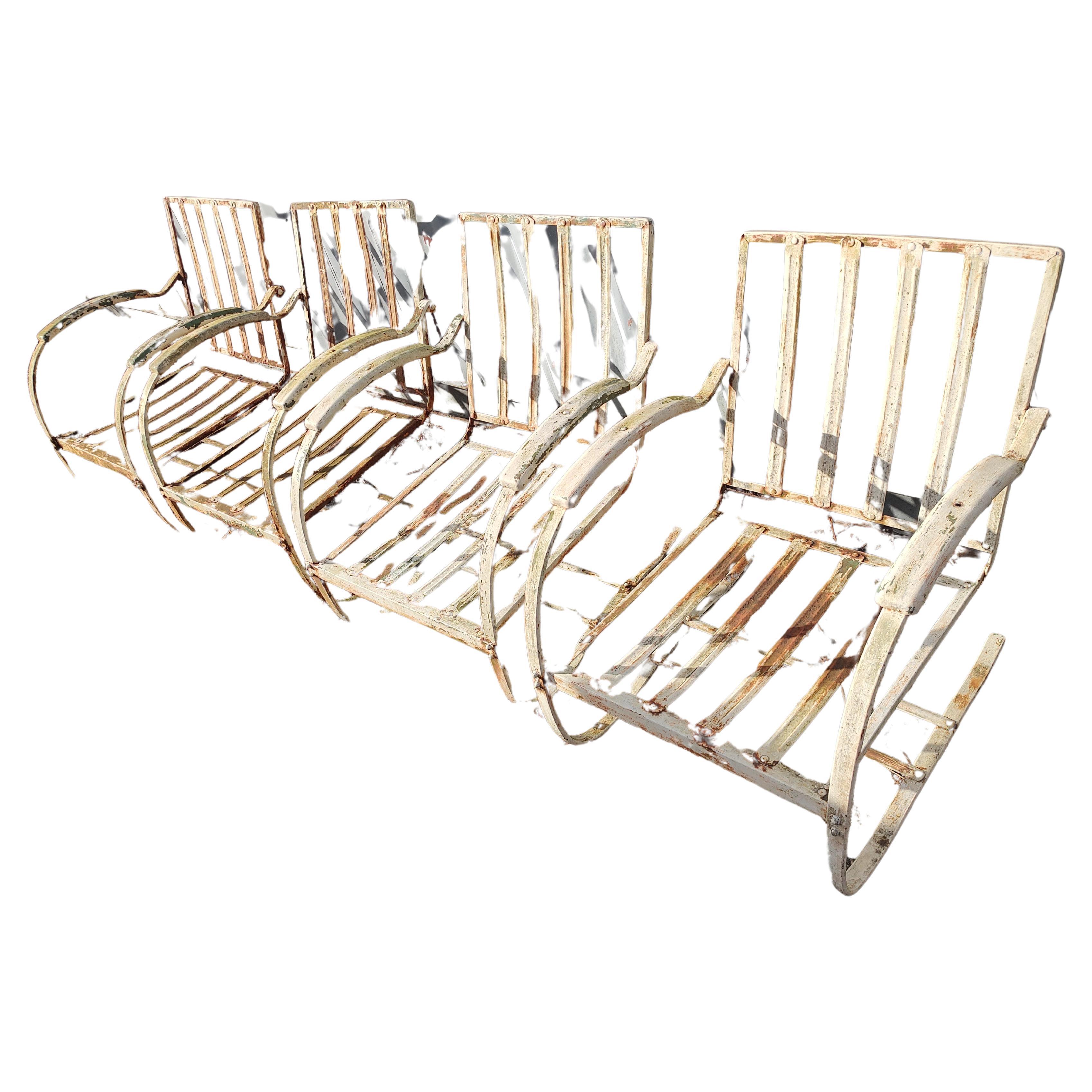 Mid-20th Century Two Pairs of Art Deco Cantilevered Spring Steel & Iron Lounge Chairs C1948 For Sale