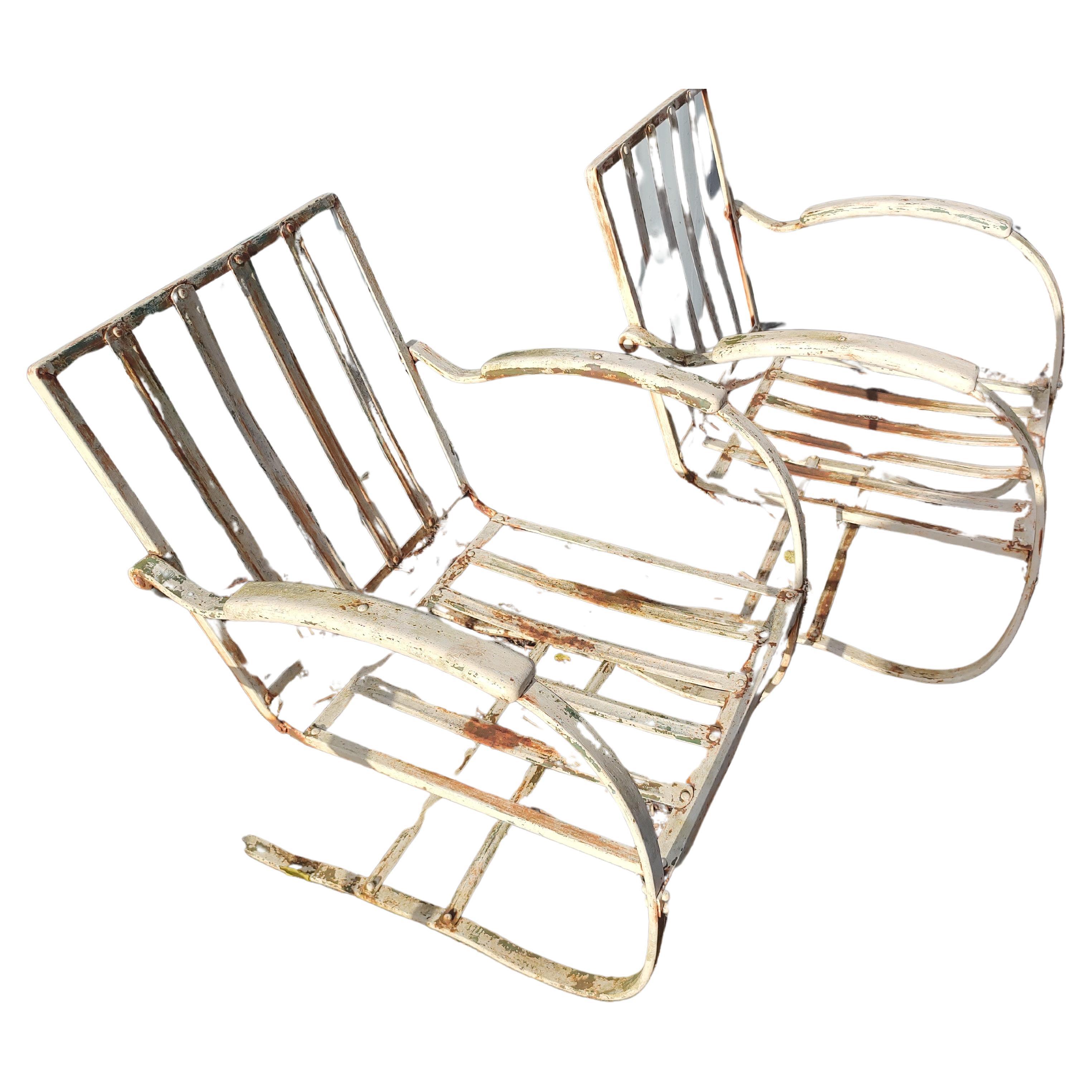 Two Pairs of Art Deco Cantilevered Spring Steel & Iron Lounge Chairs C1948