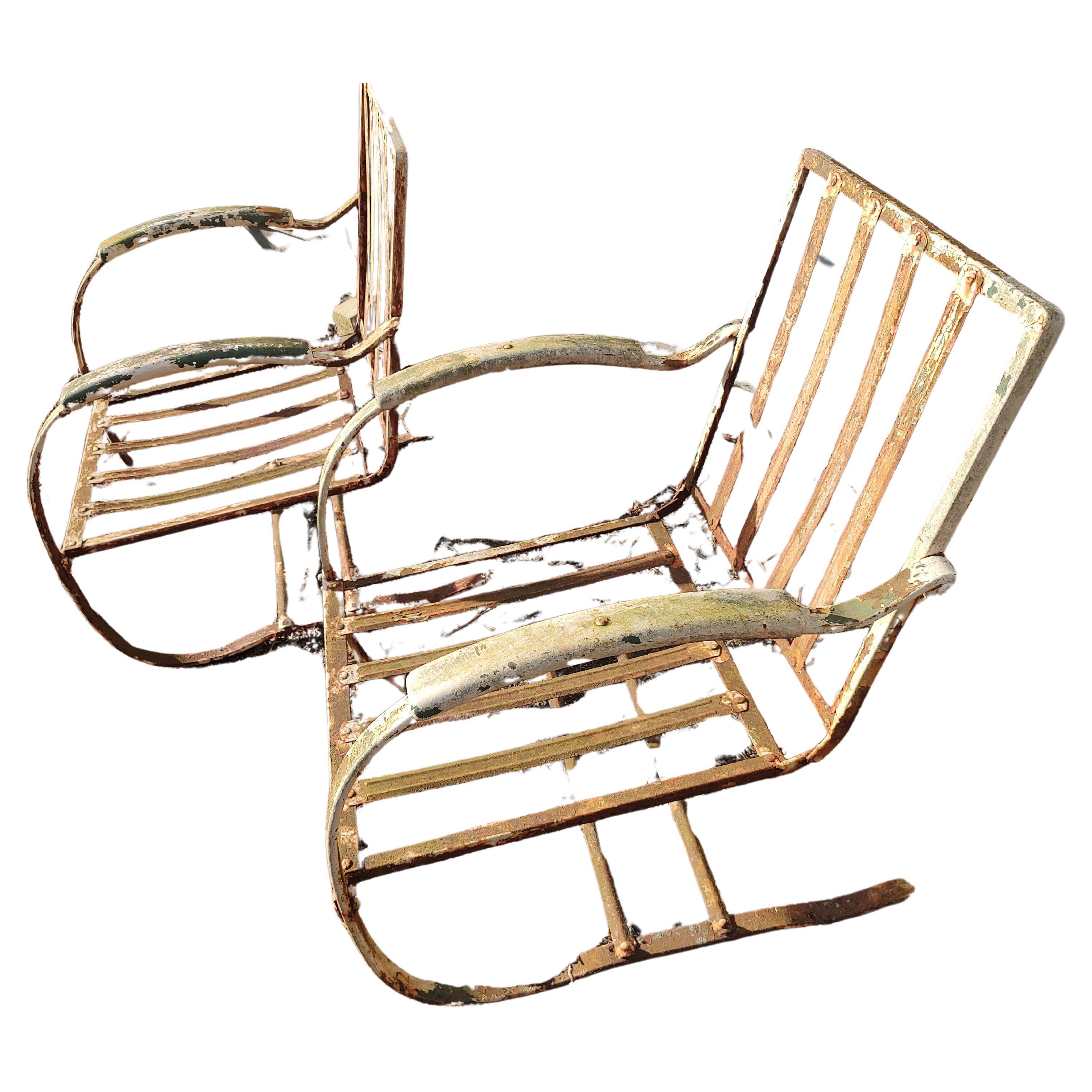 American Two Pairs of Art Deco Cantilevered Spring Steel & Iron Lounge Chairs C1948 For Sale